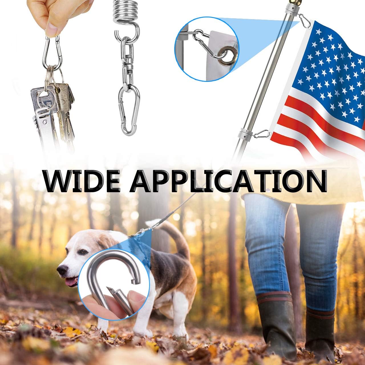 Thumbnail 4 de Ekunbuy Spring Snap Hooks in 304 stainless steel (M8) heavy-duty rope connector clips
