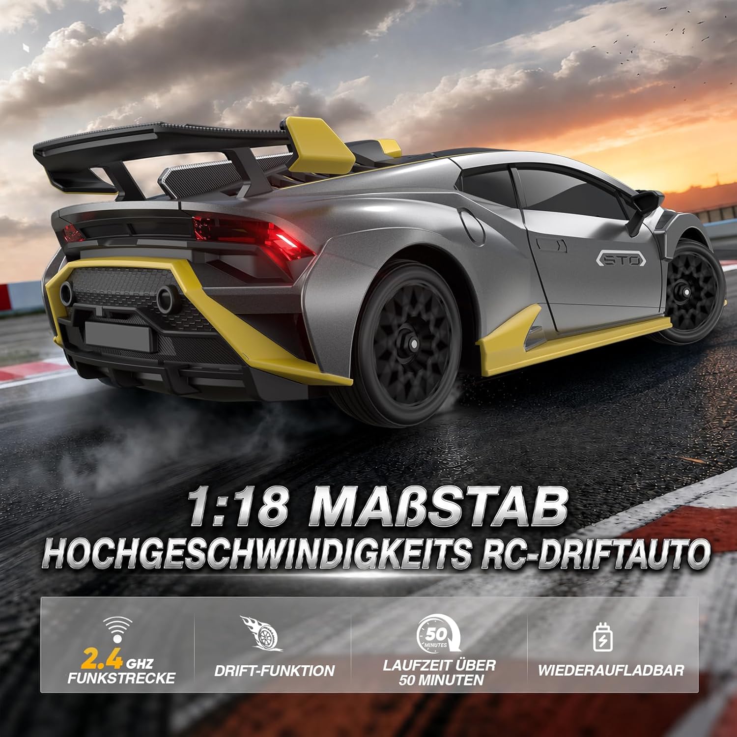 Detalle 2 de Lamborghini RC Drift Auto 1:18 4WD mit 35 km/h – High-Speed-Drifter für Einsteiger