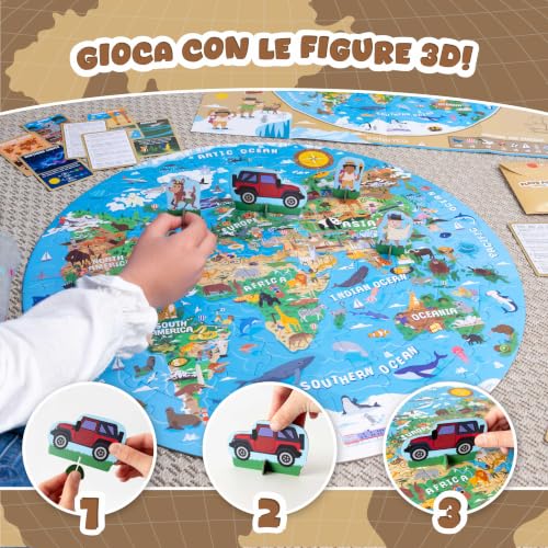 Thumbnail 3 de BONNYCO Puzzle Bambini XXL Mappamondo da 70 Pezzi Grandi con Animali