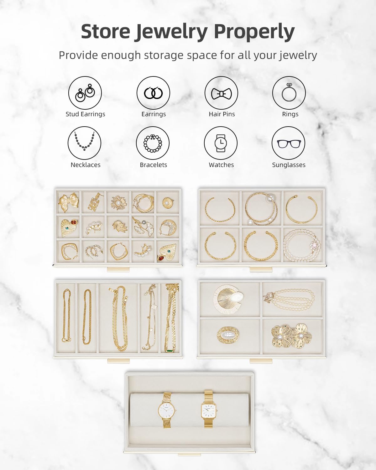 Thumbnail 2 de Vlando 6 Layer Large Jewellery Box – Apricot White/Beige