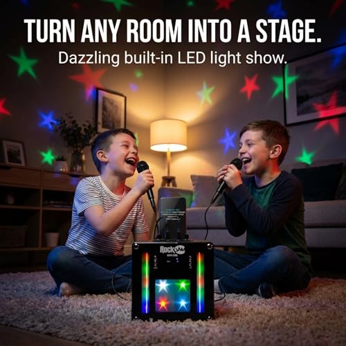 Detalle de RockJam singcube: Máquina de Karaoke Bluetooth con 2 micrófonos y luces LED