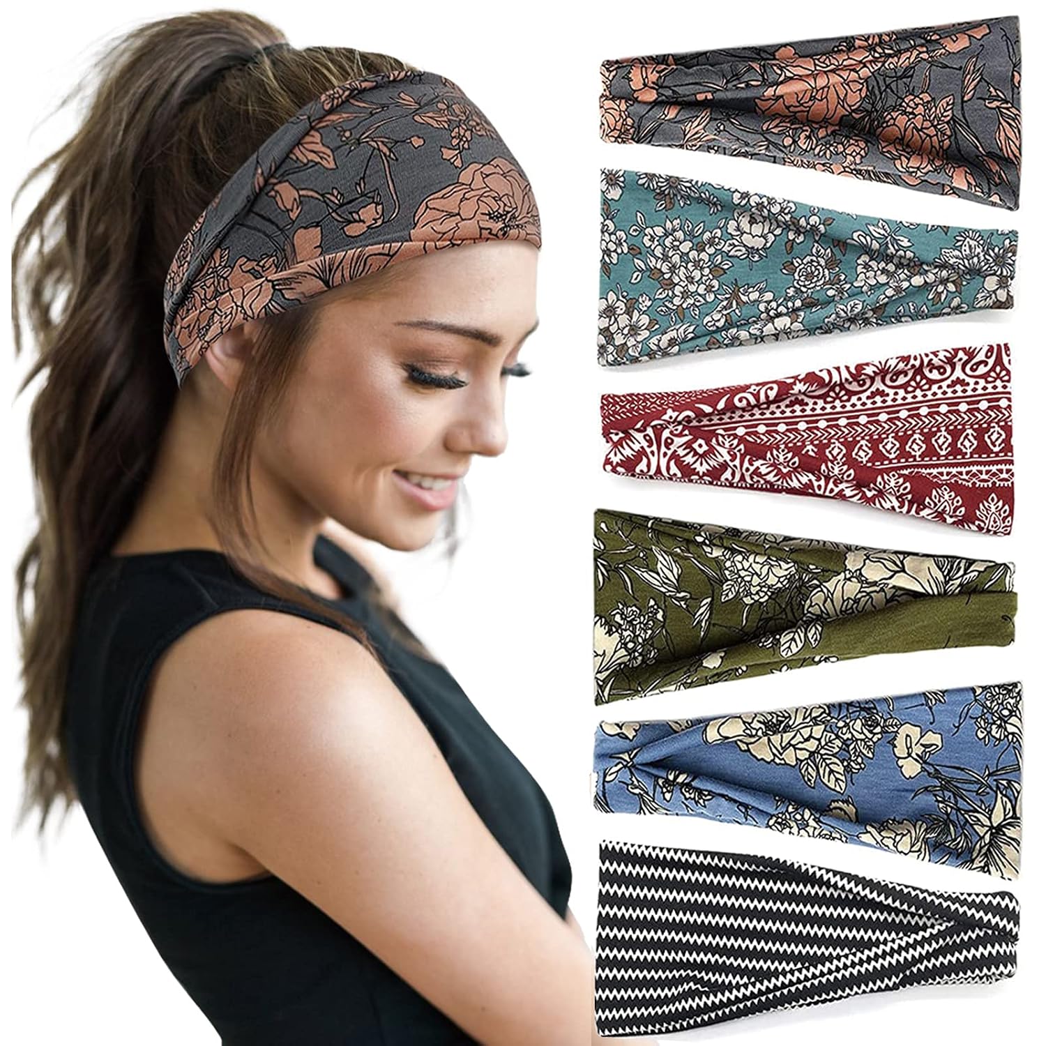 Detalle de Huachi Boho Wide Headbands 6 Pack