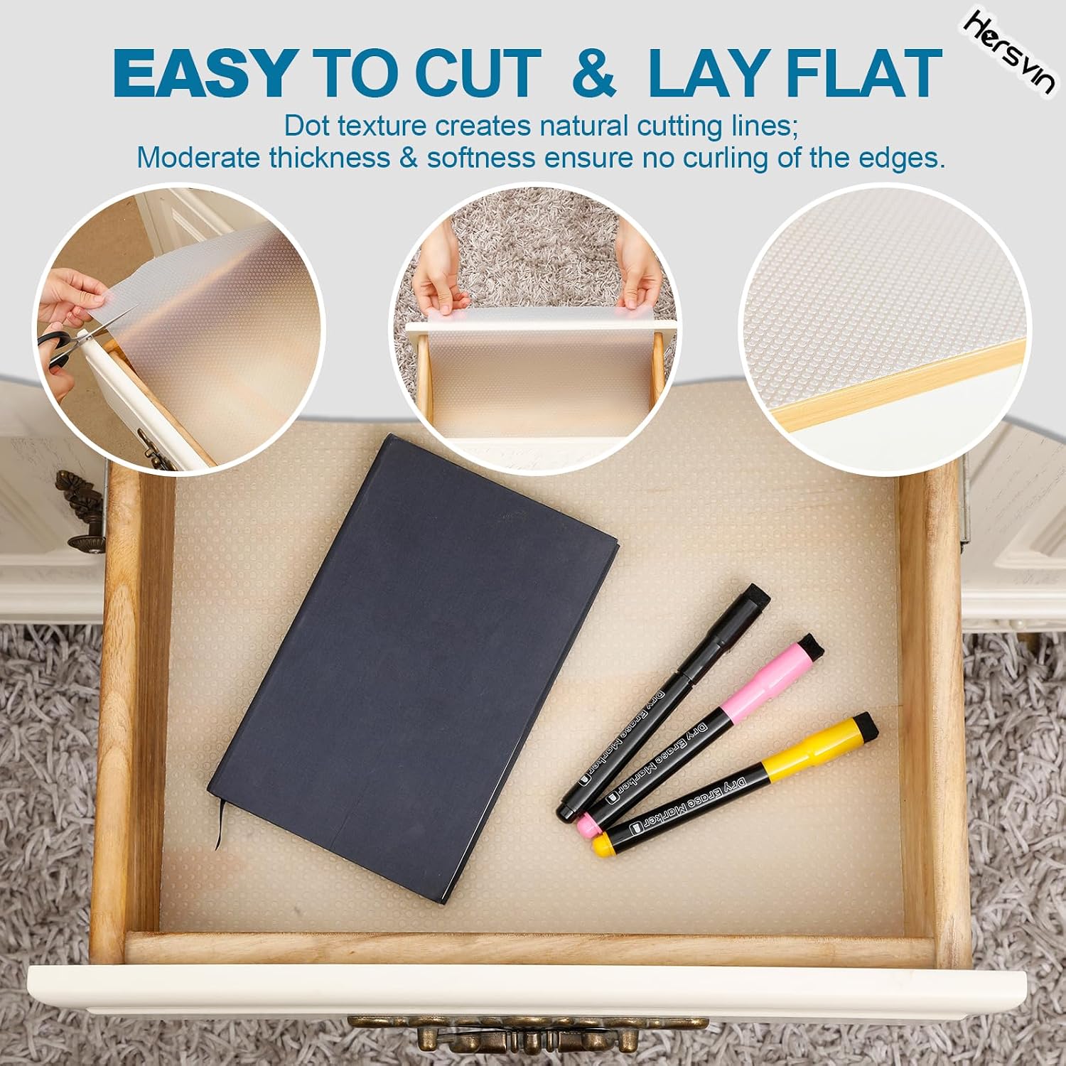 Detalle de Hersvin Shelf Liners 22in x 20ft: Non-Adhesive EVA Cabinet & Drawer Protector in Clear Dot