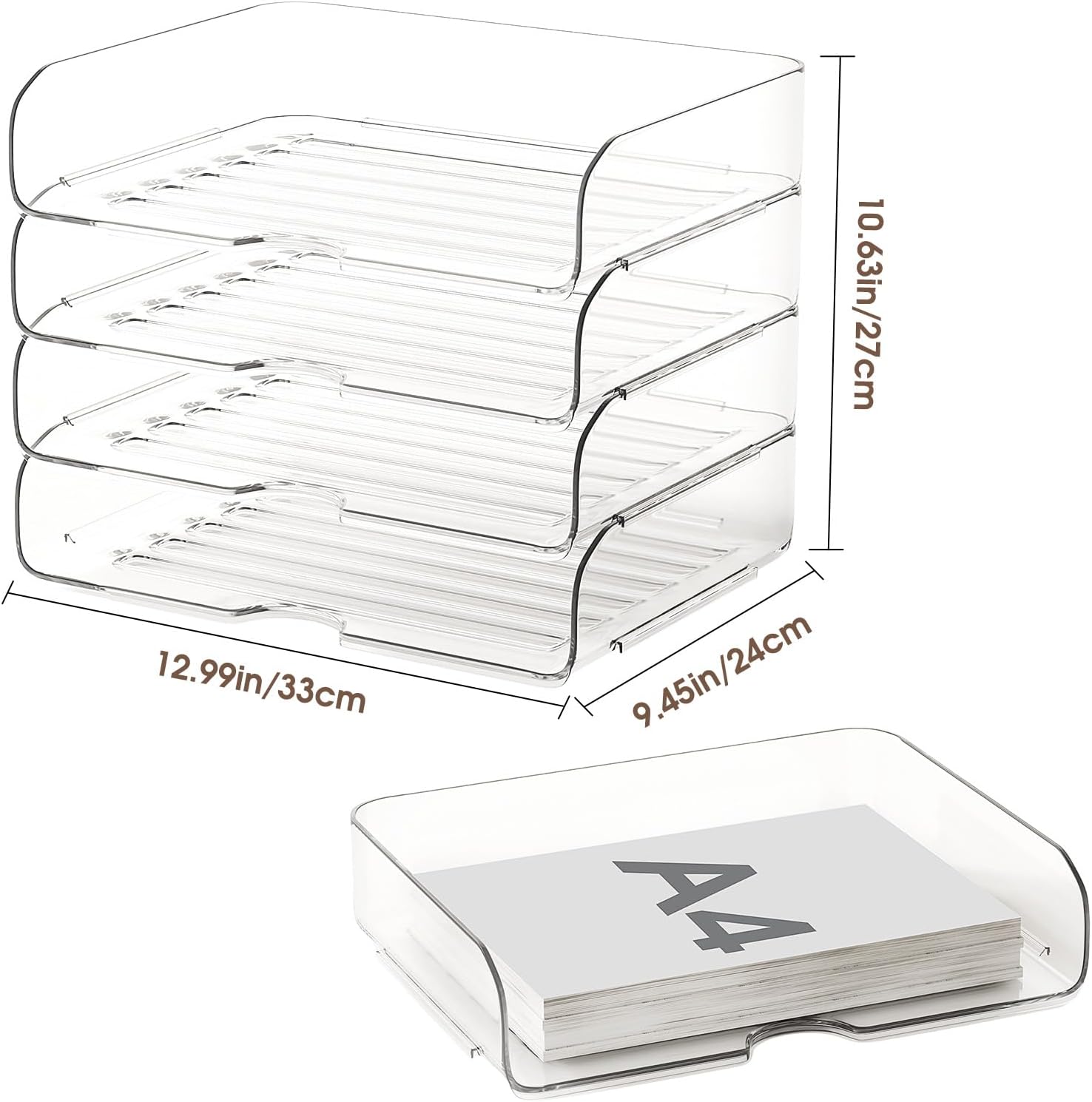 Detalle 2 de NUOGIC C4-DSKO-CA Acrylic Desk Organizer, Clear Stackable Paper Tray