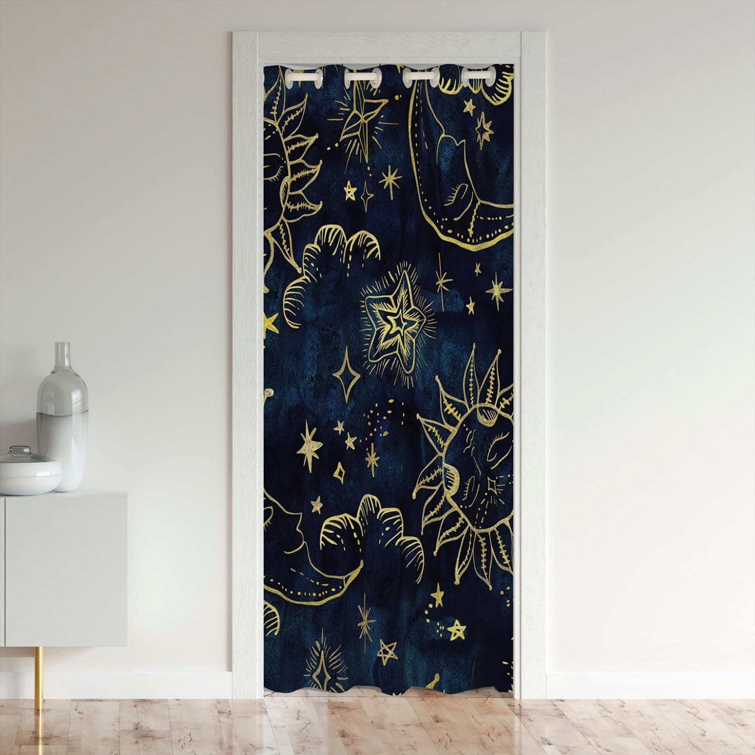 Detalle de Loussiesd Sun and Moon Door Curtain for Kids’ Boho Rooms – 80–86cm Insulated Velvet Panel