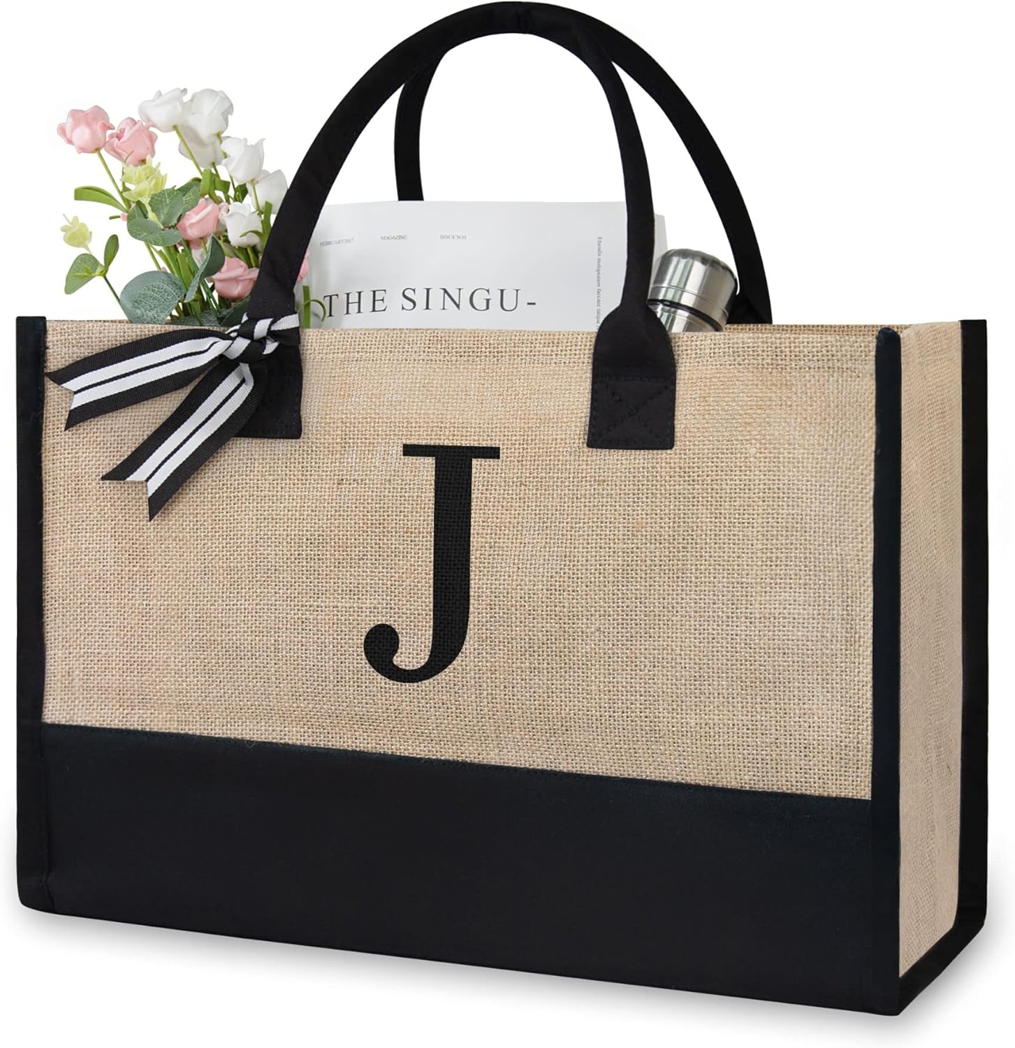 Detalle de TOPDesign Initial Jute Canvas Tote Bag