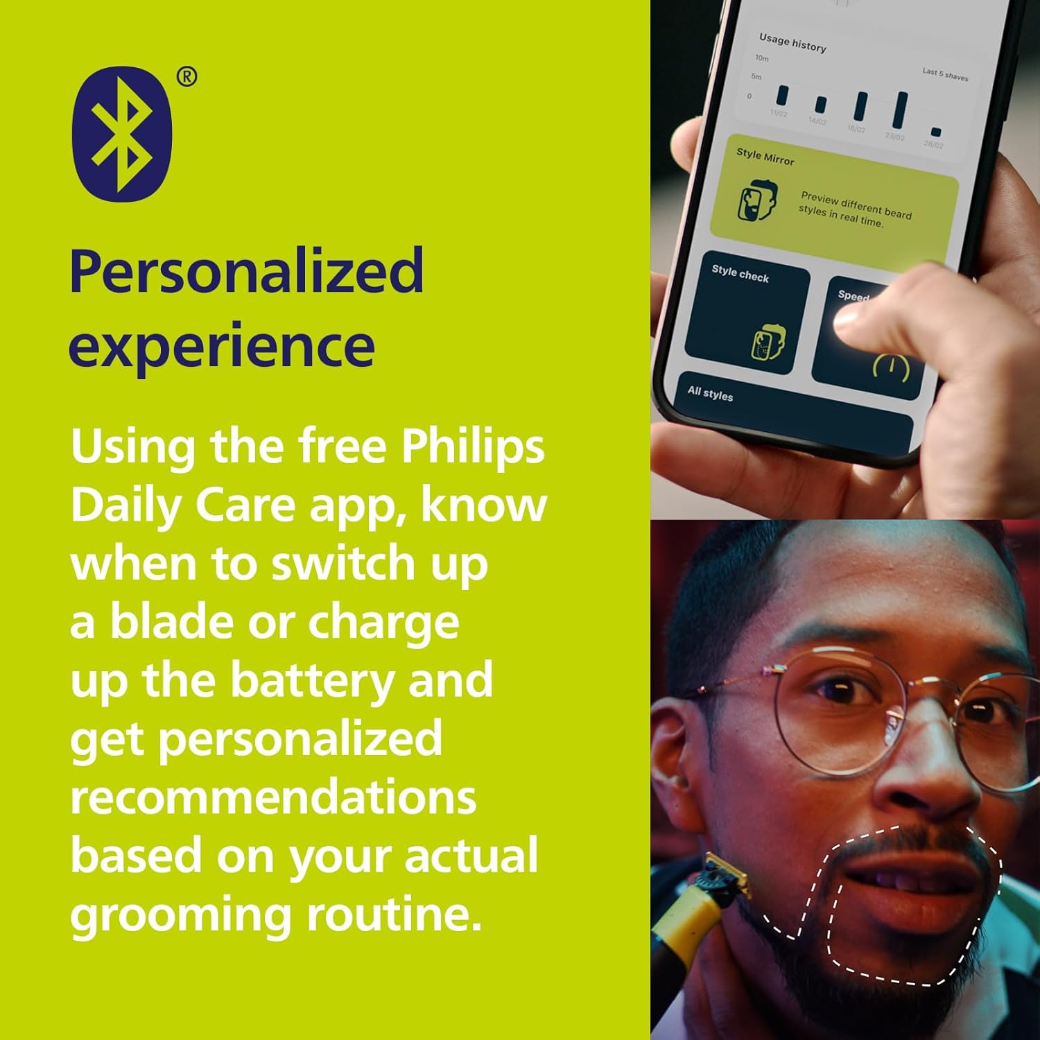 Detalle de Philips OneBlade 360 avec connectivité — rasage et tonte visage et corps (QP4631/30)
