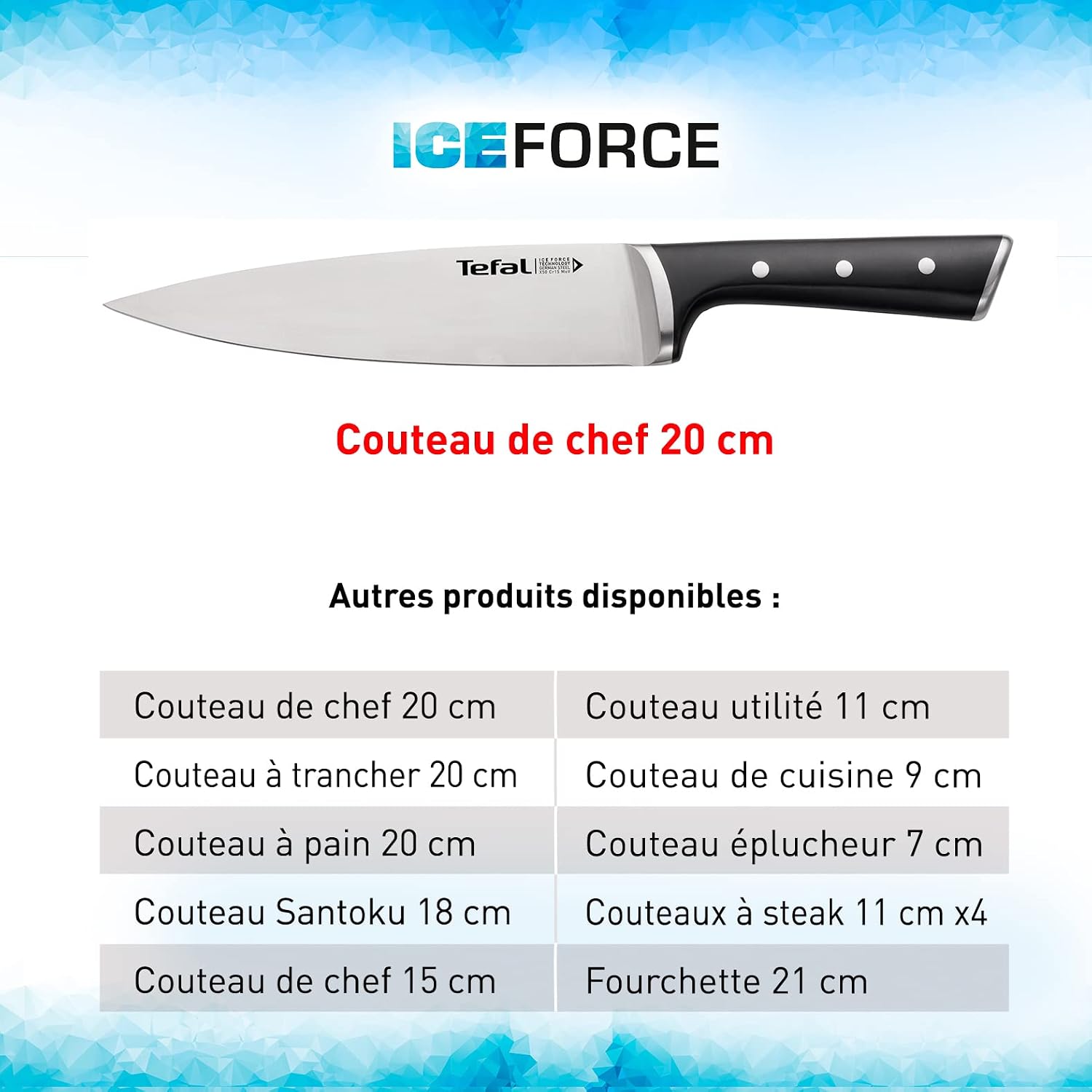 Thumbnail 6 de Tefal Ice Force Set de 4 couteaux à steaks 11 cm – Lames en acier inox allemand, refroidies à -120° C, garantie 10 ans