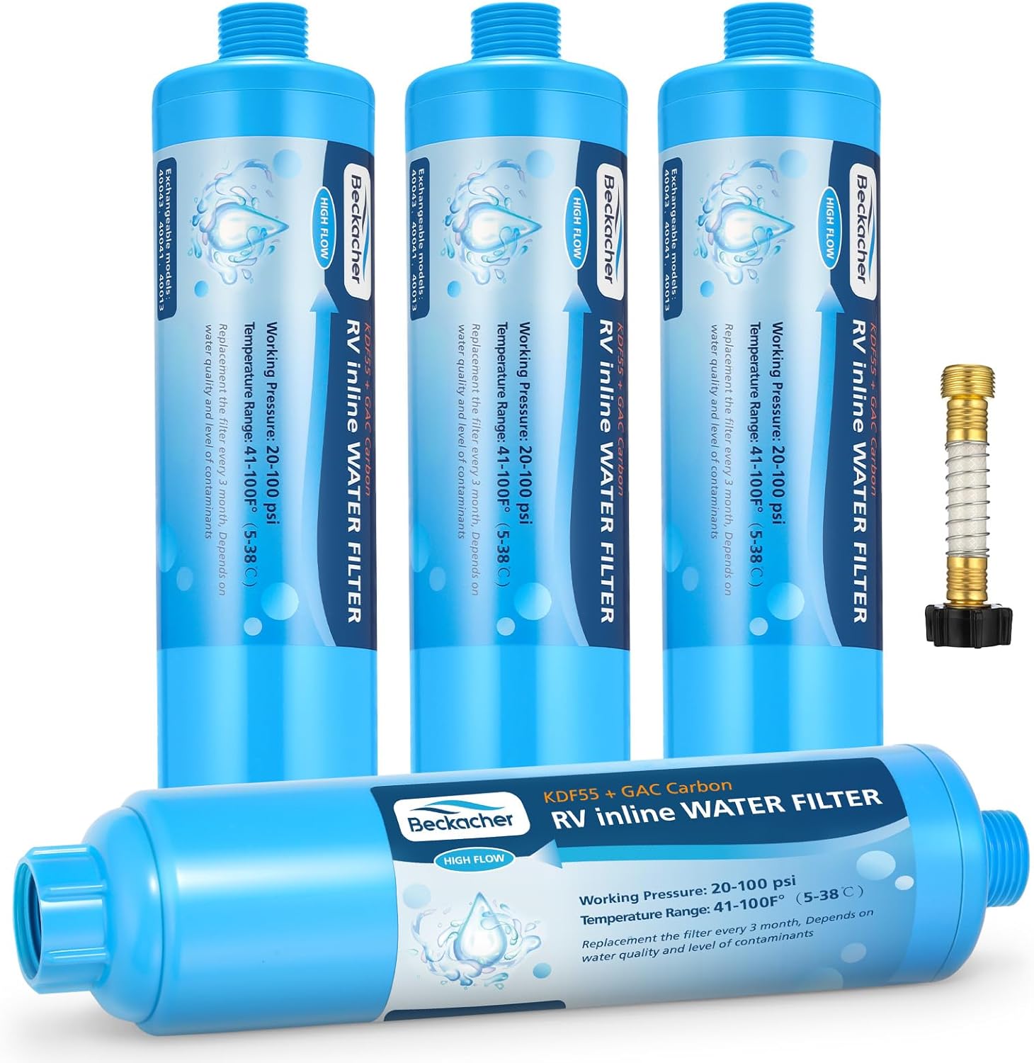 Detalle de Beckacher 2-Pack Tastepure RV Inline Water Filter (KDF & GAC) with Flexible Hose Protector