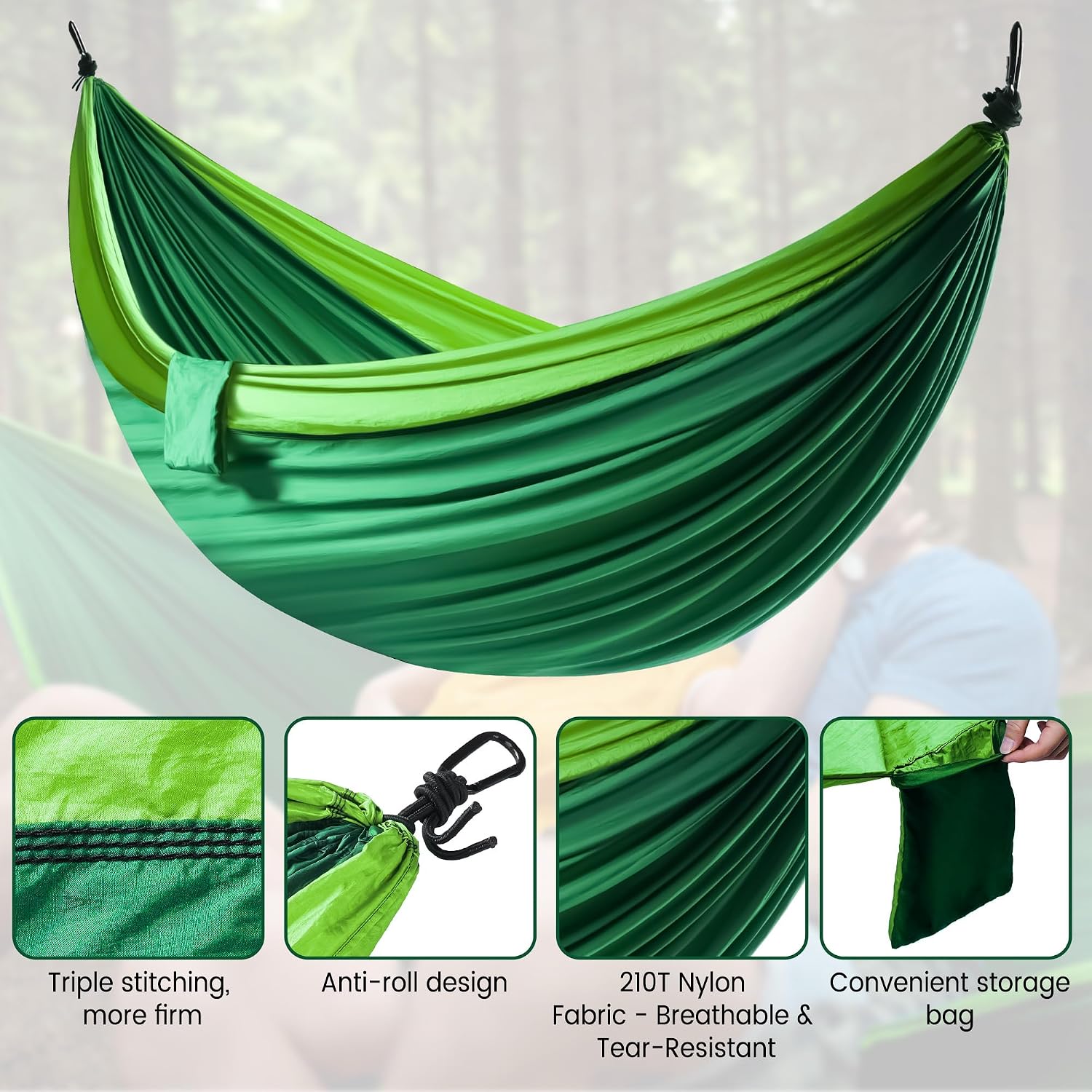 Detalle de Amaca Matrimoniale XXL 300x200 cm – Amaca da Giardino e Campeggio, Portatile e Resistente 300 kg (Verde)