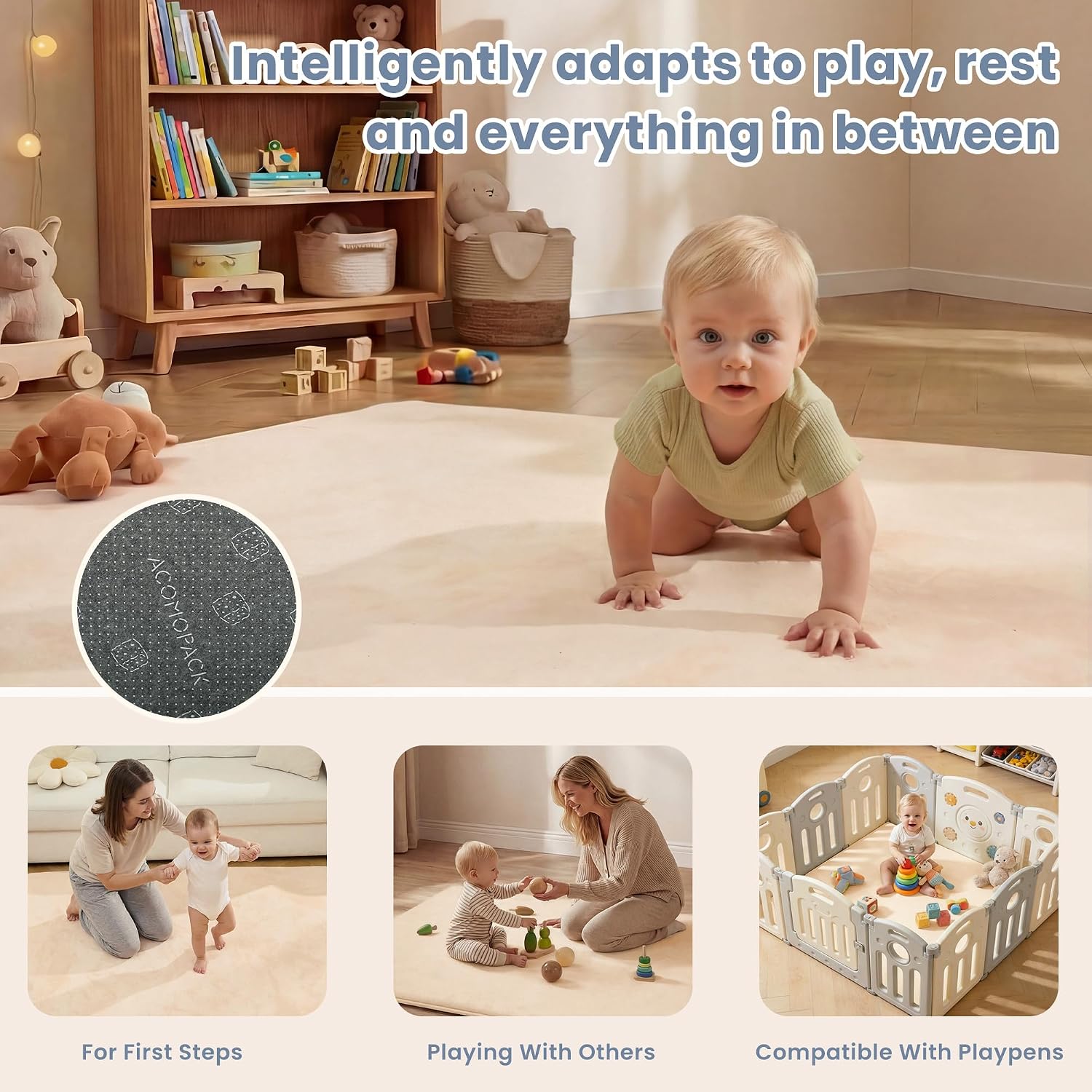 Thumbnail 3 de ACOMOPACK Baby Play Mat – 3cm Memory Foam, 127 x 127 cm, Pink