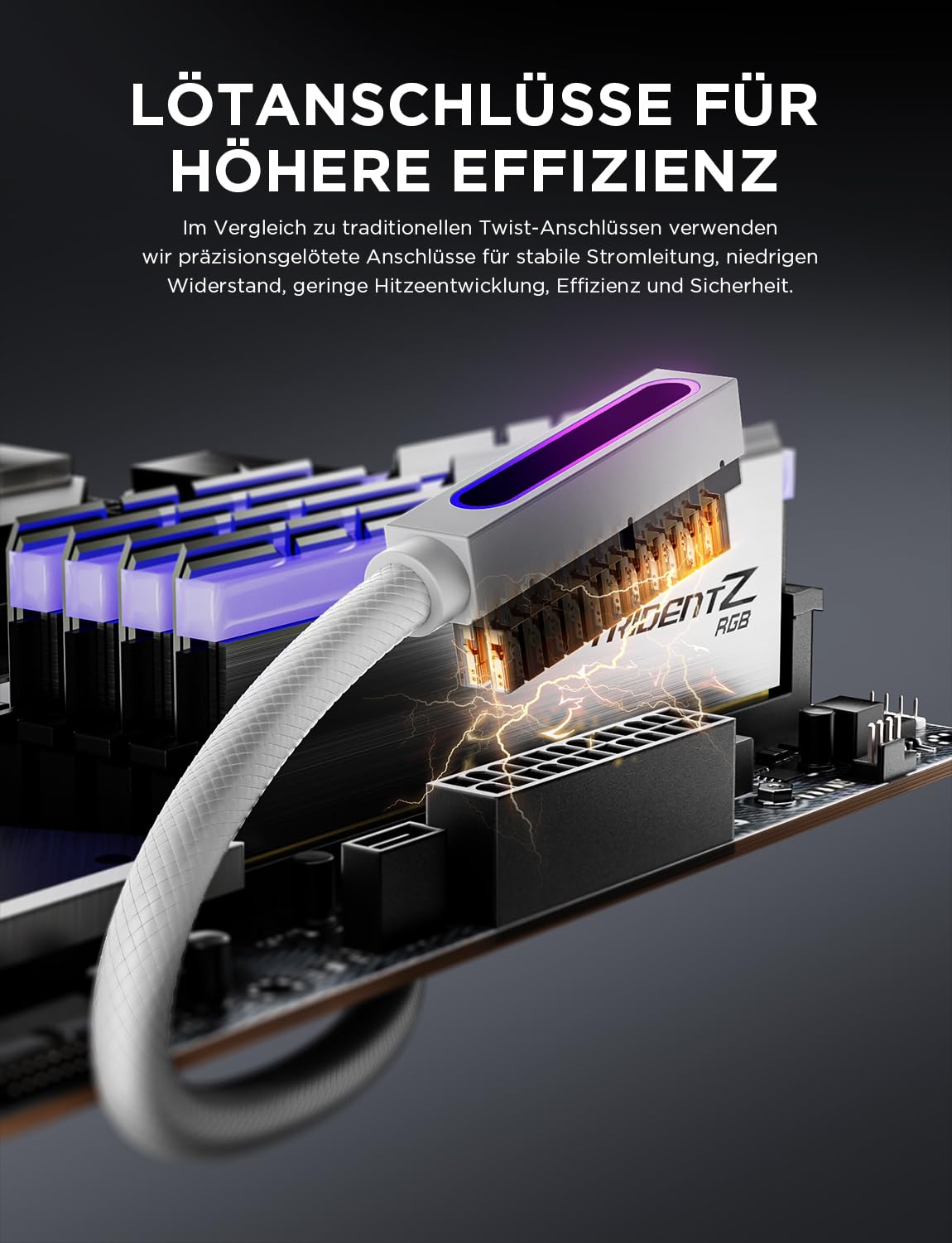 Detalle de AsiaHorse Hydrus 24-Pin ATX Verlängerungskabel (90° nach unten, 30 cm, 18AWG sleeved) – nur für ITX/Spezialbauten, Platz prüfen