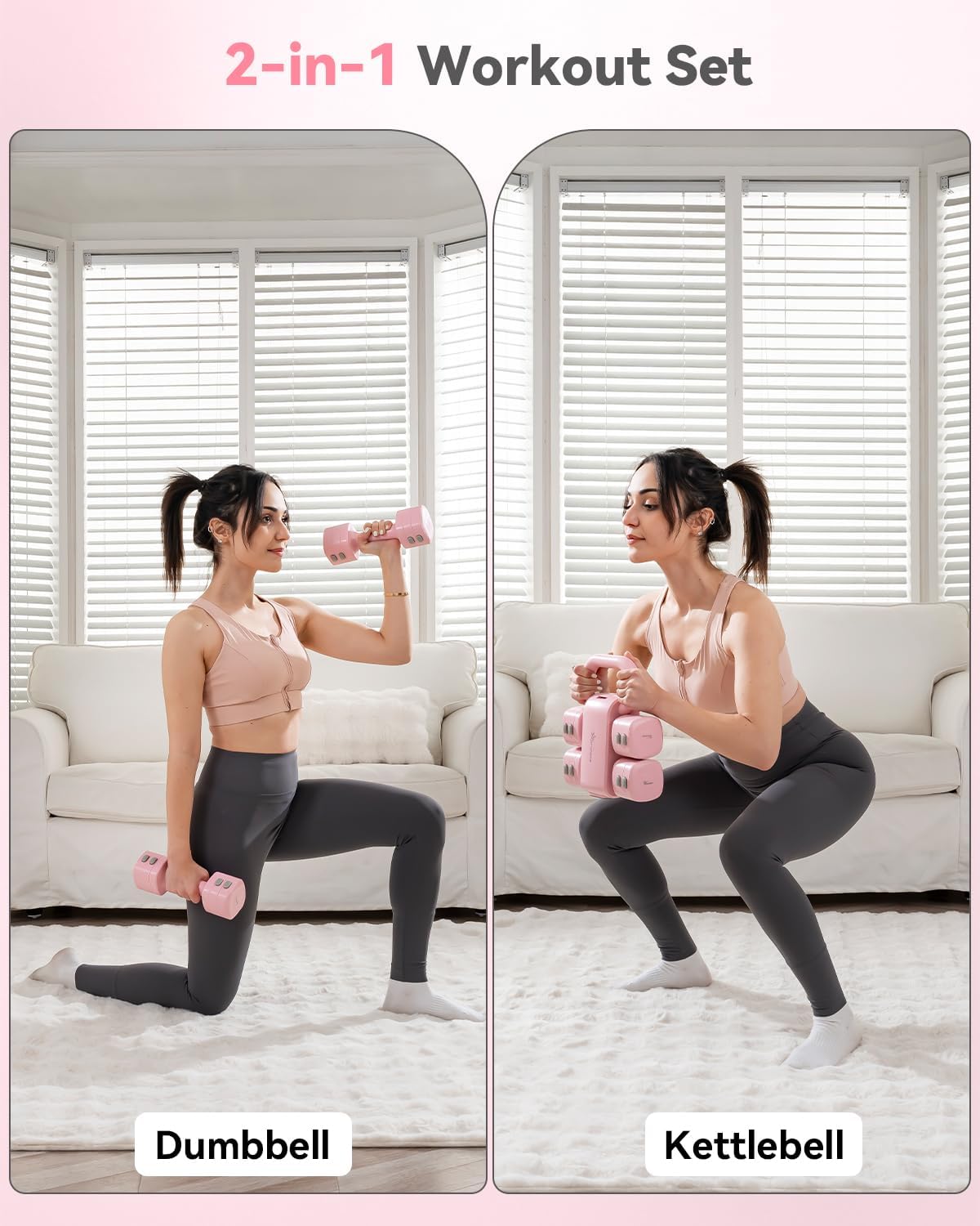 Detalle de Srsrana 2-in-1 Adjustable Dumbbell and Kettlebell Set, 1.1–12.1 lb