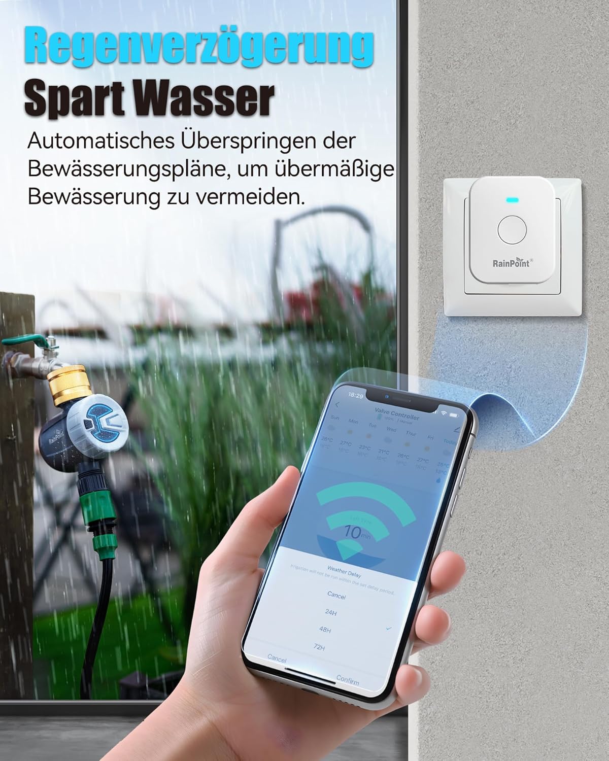 Thumbnail 5 de RAINPOINT Bewässerungscomputer WLAN mit Messing-Einlass, Zyklus-Soak-Modus und App-Steuerung (2,4 GHz WiFi & Bluetooth)