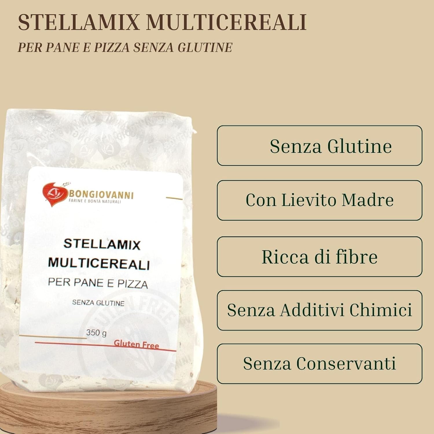 Detalle de BONGIOVANNI Stella Mix Farine Naturali - Miscela Multicereali Senza Glutine da 350 g