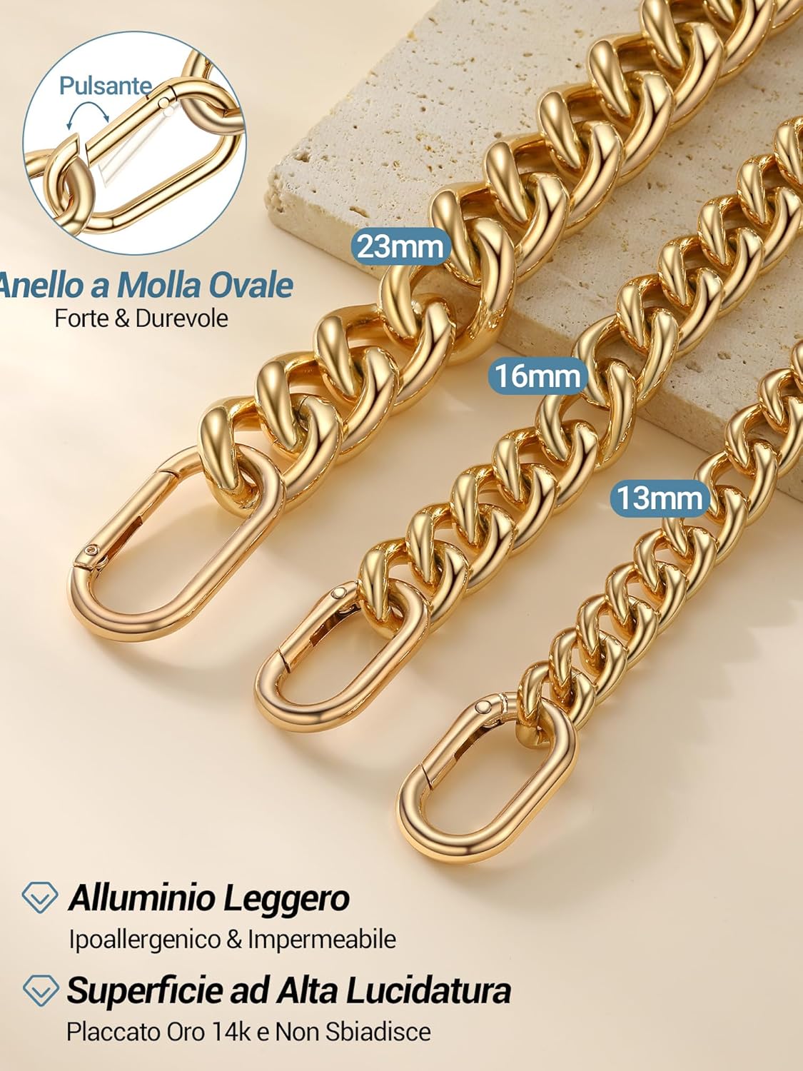 Thumbnail 2 de PROSTEEL Girocollo Spessa Donna Punk Oro: collana a catena grossa dorata in alluminio, moschettone