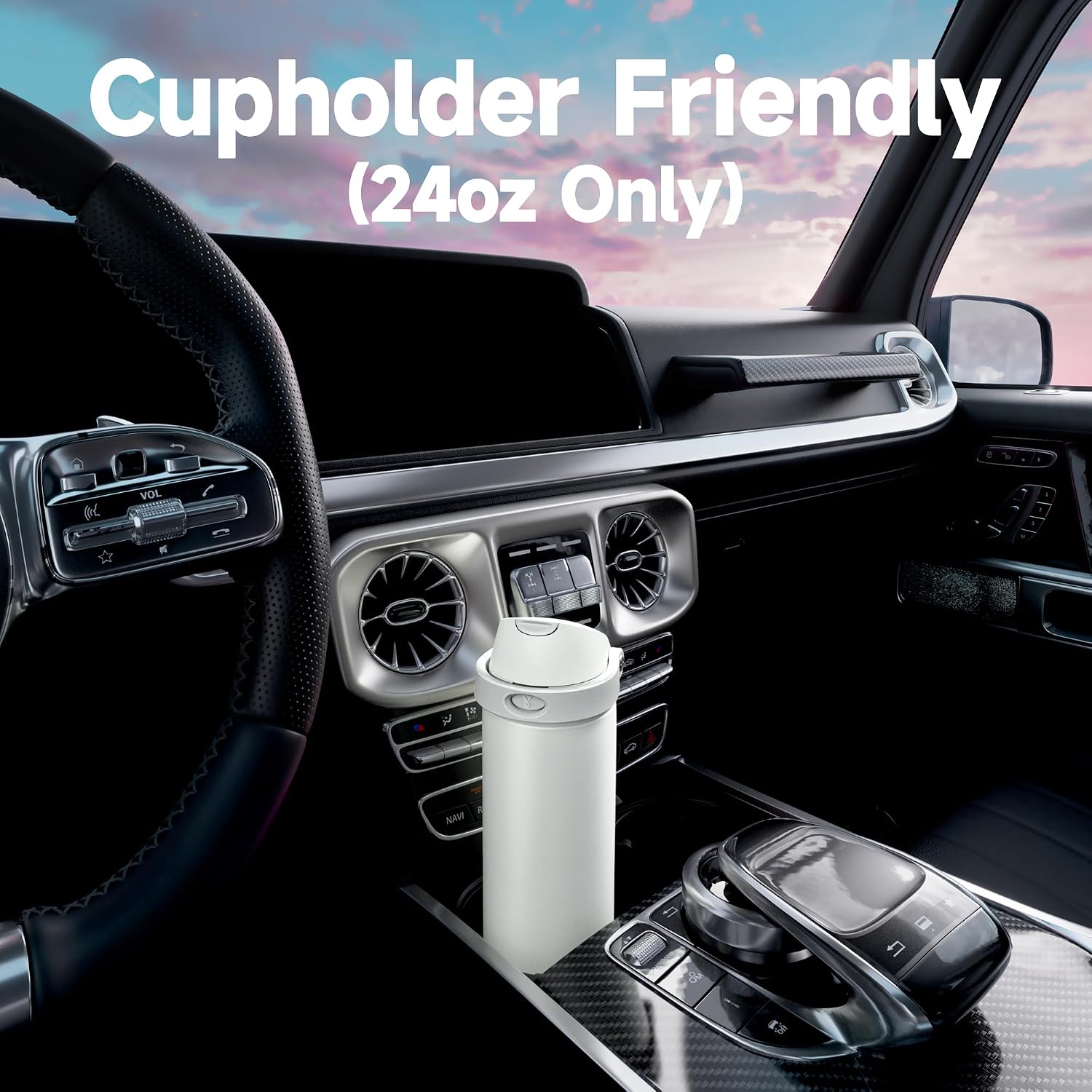 Thumbnail 6 de Meoky 24 oz Insulated Stainless Steel Water Bottle with 2-in-1 Lid, Ivory