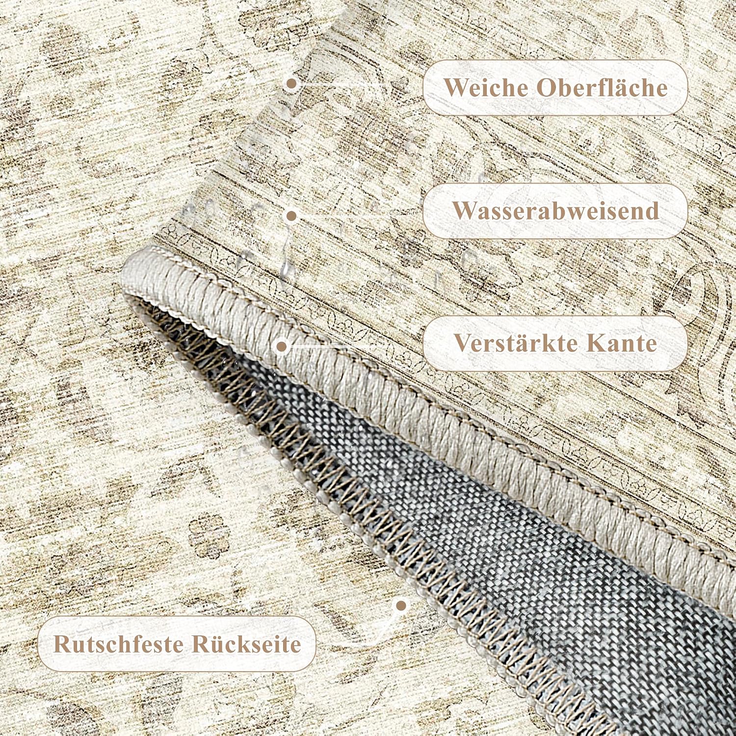 Detalle 2 de PureCozy Vintage Hallway Runner Rug 60 x 240 cm, Beige Low-Pile Polyester