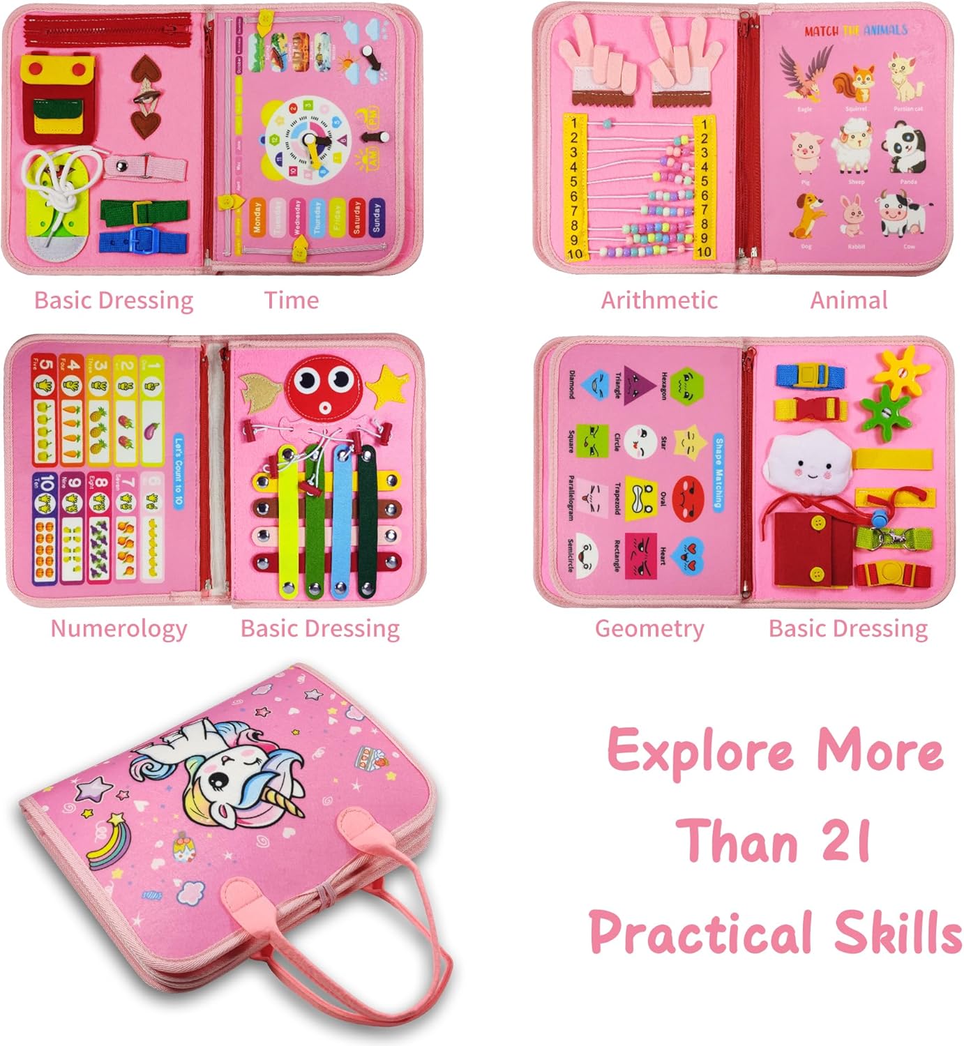 Detalle 2 de LearnToy Montessori Busy Board for Girls (3–5 Years): An Engaging Travel-Friendly Learning Toy