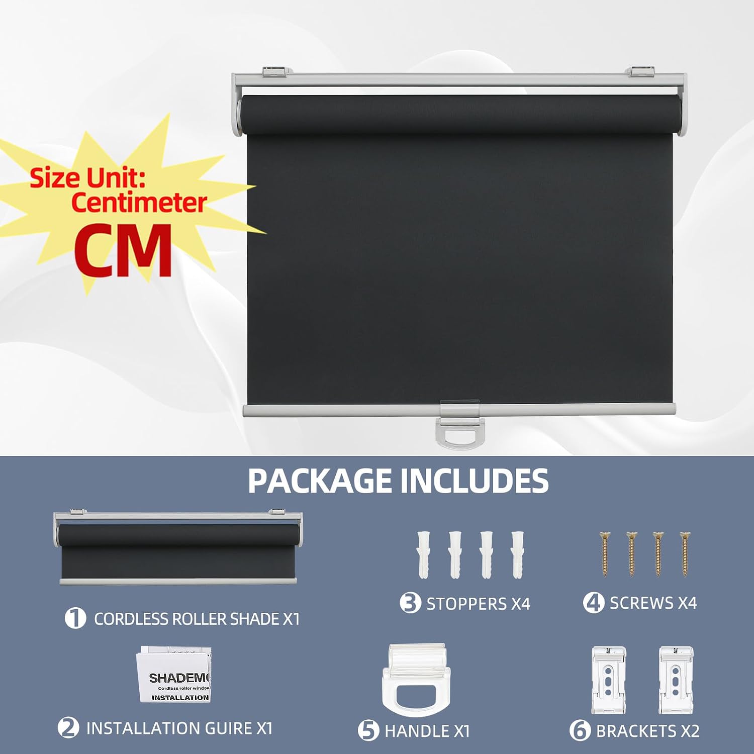 Thumbnail 6 de SHADEMOON SHADEMOON006-1 Cordless Blackout Roller Shade, Black, 66W x 183H cm