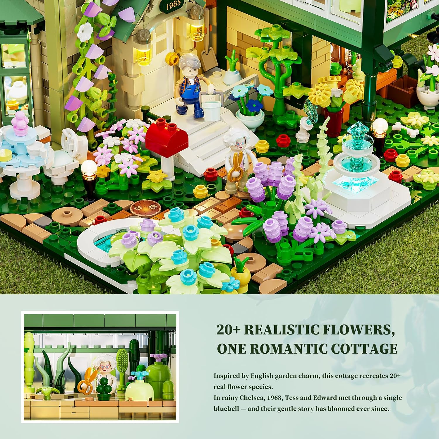 Detalle de Lumibricks Garden Cottage Lighting Building Bricks Set (2787 Pcs): A Detailed Build for Garden Enthusiasts