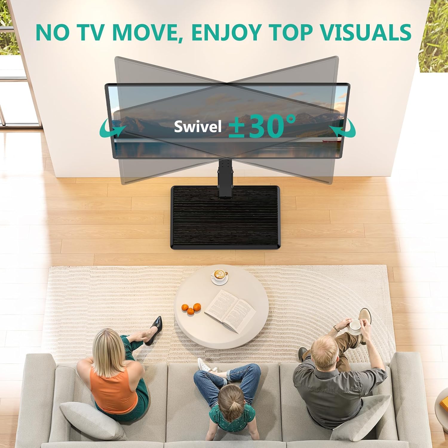 Thumbnail 3 de WALI Floor TV Stand with Power Outlet (TVDVD-7P) for 32–75" TVs up to 110 lbs, Swivel & Height Adjustable, Black