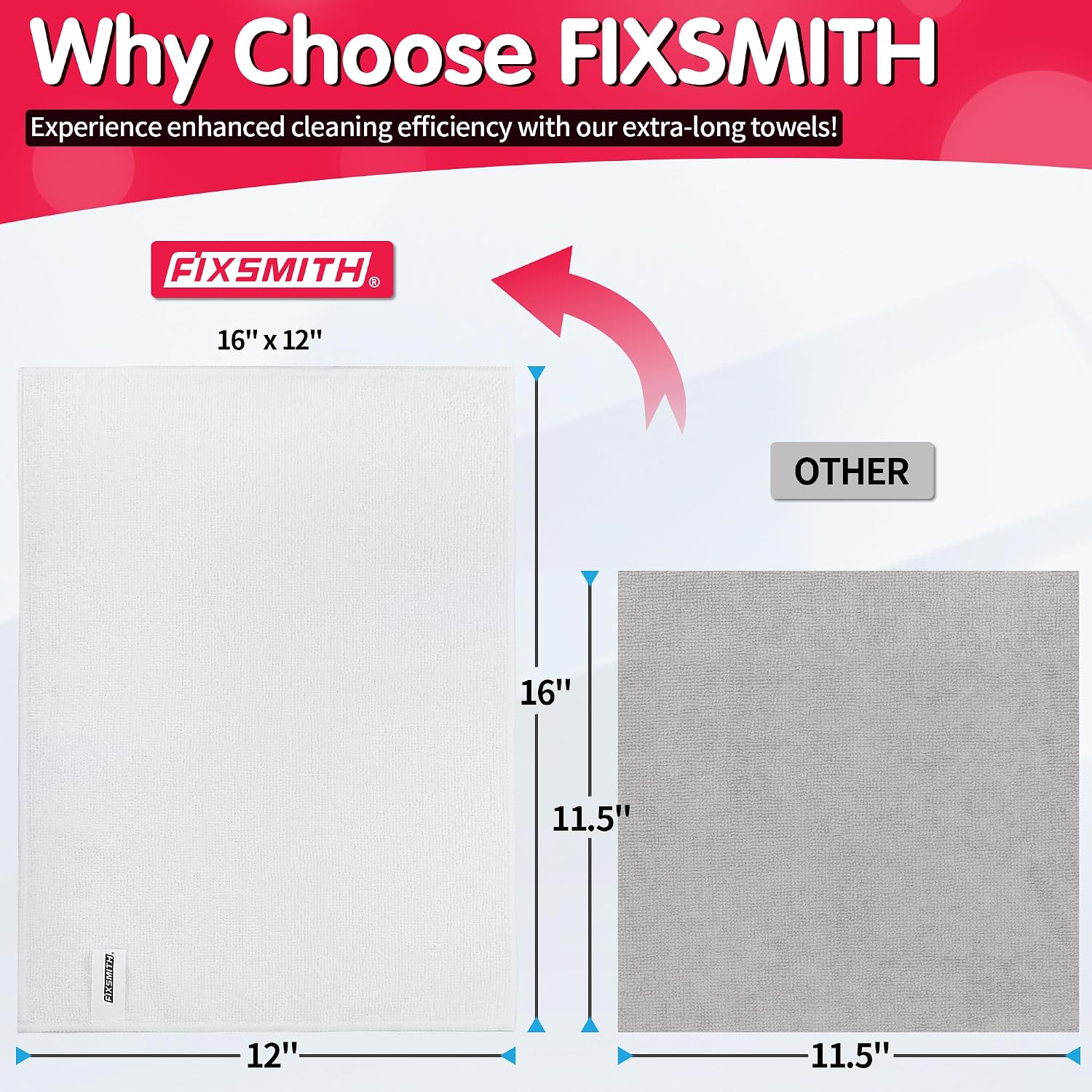 Detalle 2 de FIXSMITH FM-JLC21-08PK-W Microfiber Cleaning Cloths, 8-Pack, 16 x 12 in