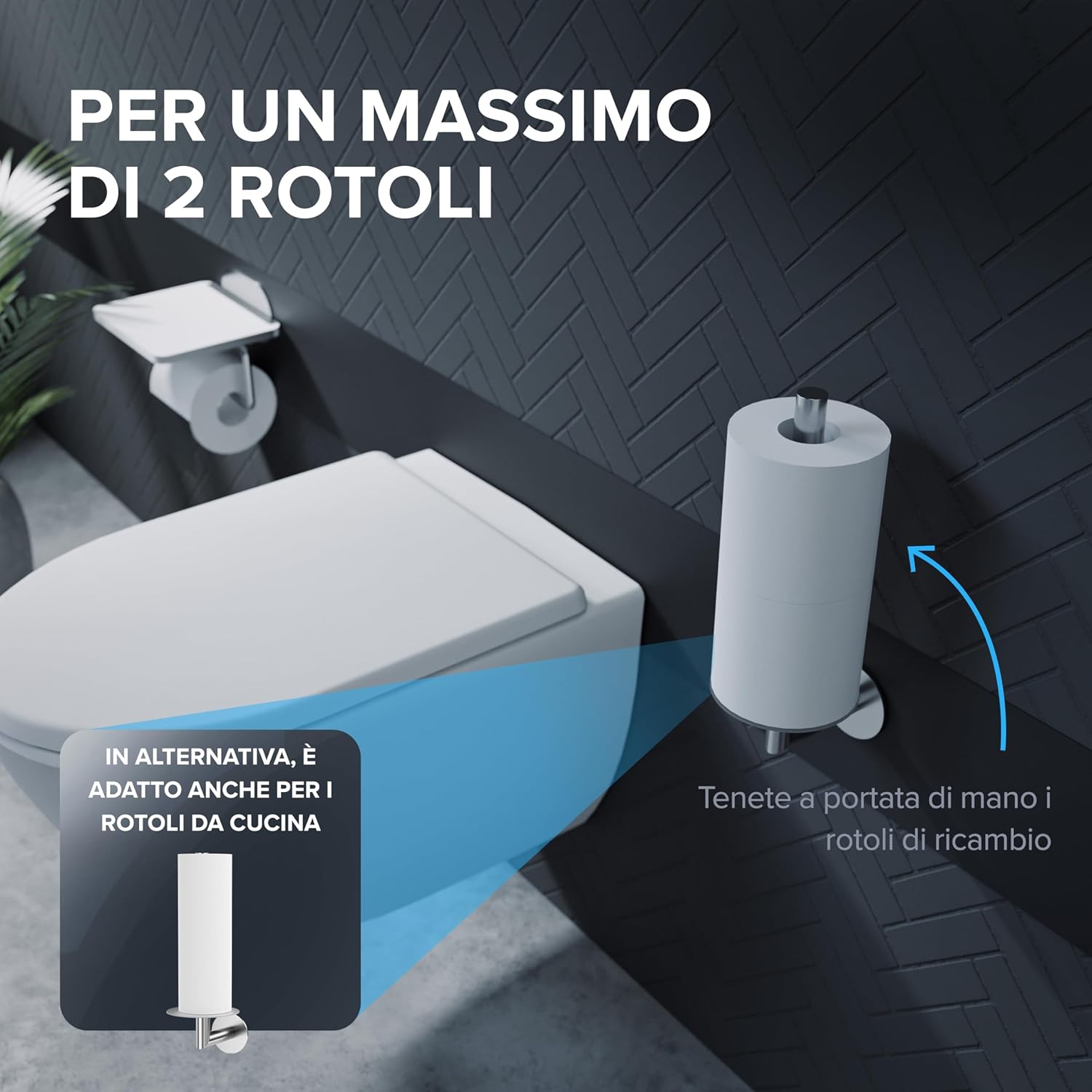 Thumbnail 1 de ovimar Hesselo Ersatzrollenhalter in Silber zum Kleben – Portarotoli con ripiano in vetro, senza forare