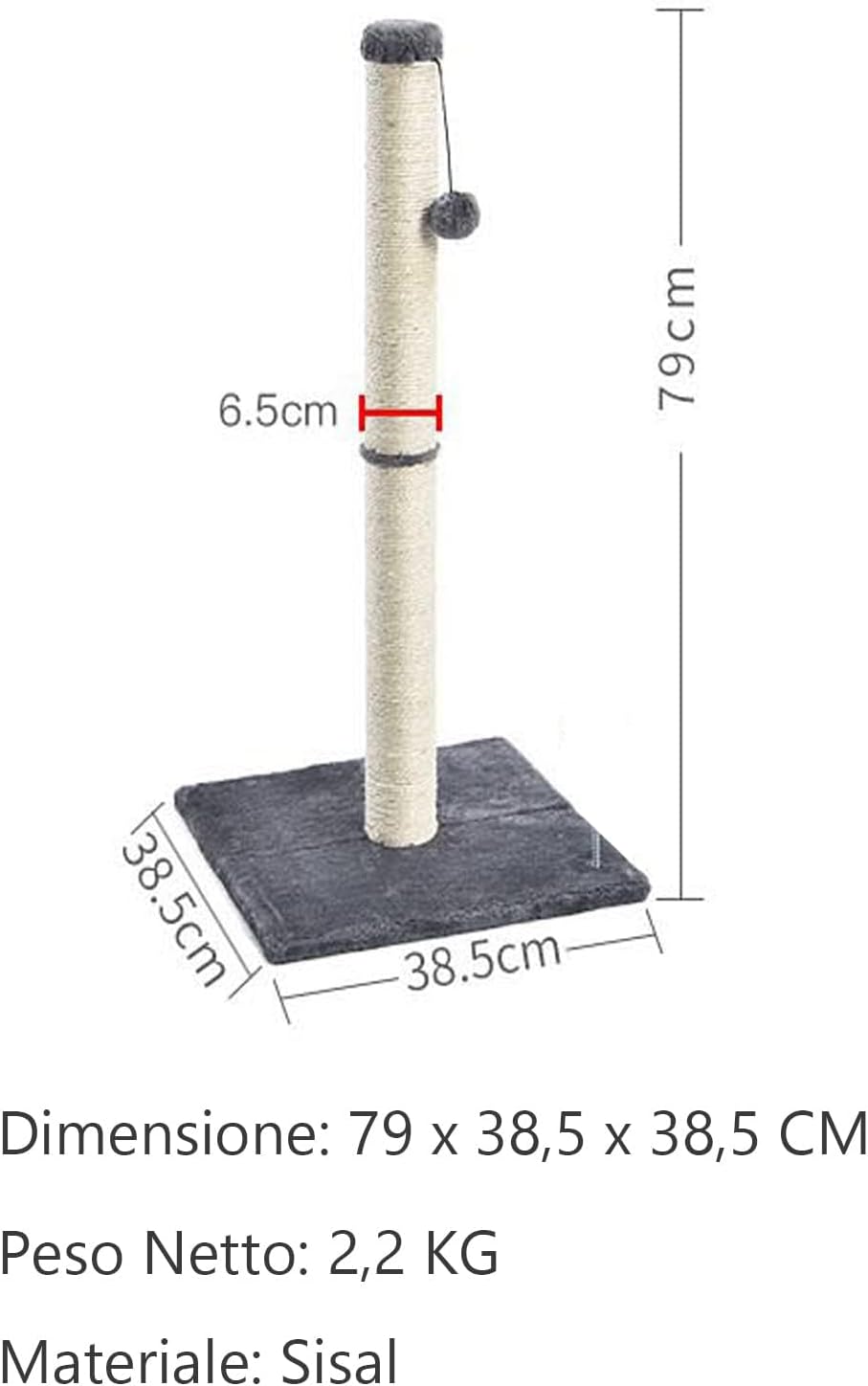 Detalle 2 de Kratzsäule 80 cm XXL Sisal für Katzen