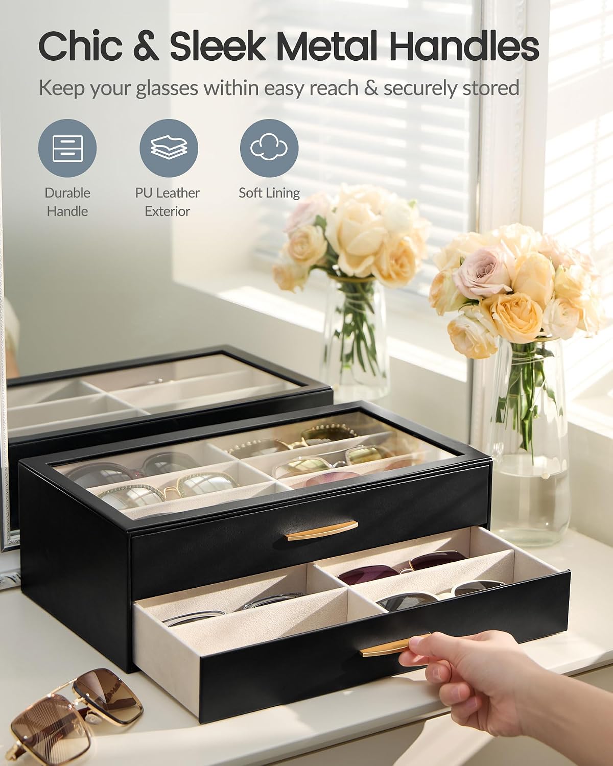 Detalle de Lolalet Women’s Sunglasses Box Organizer – Eyewear Display Holder with Drawer