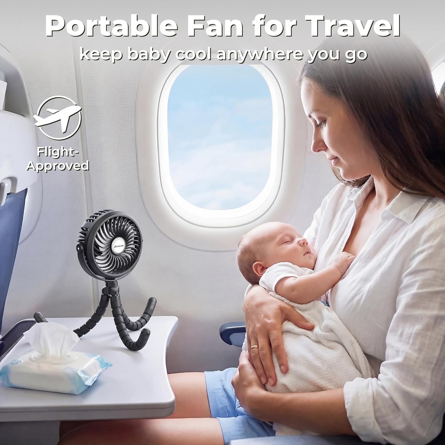 Thumbnail 6 de AMACOOL Pram Fan (Battery Operated) Clip-On with Flexible Tripod, 3 Speeds & Rotatable Head – Black