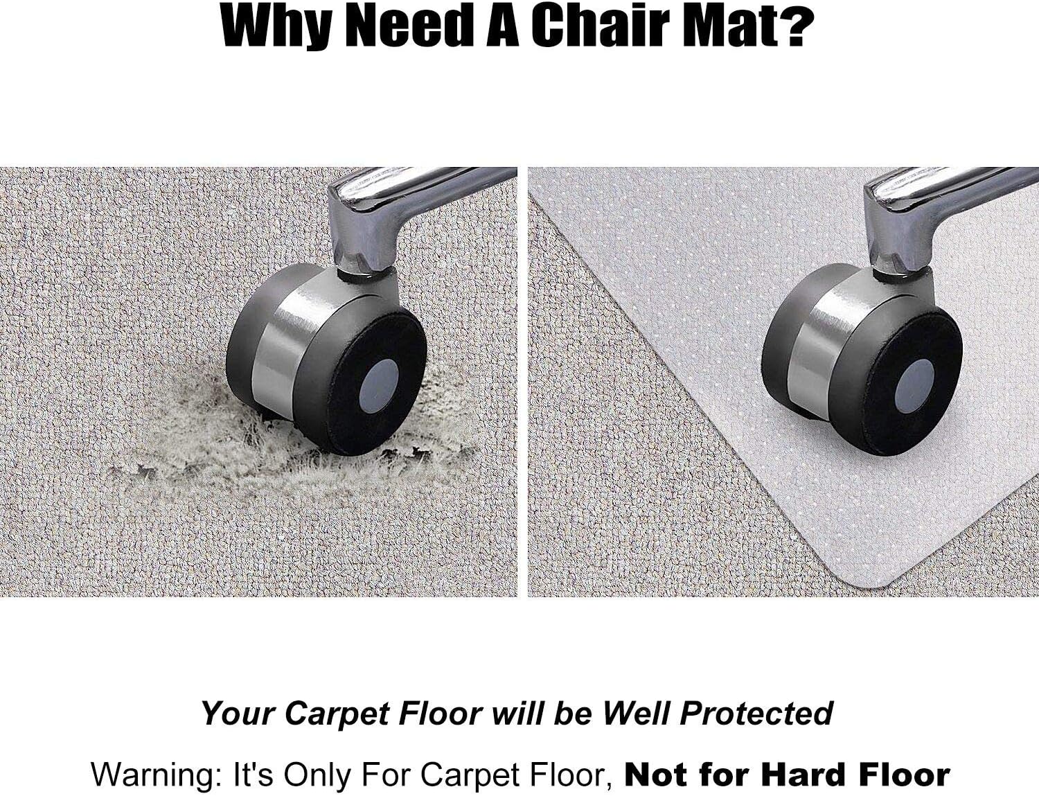 Detalle de Kuyal Clear PVC Carpet Chair Mat 48" x 36" (BPA-free) for Home Office Floors