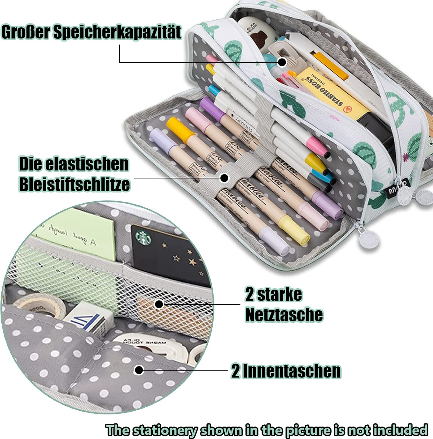 Thumbnail 3 de X SIM FITNESSX Federmäppchen mit 3 Fächern und Doppelöffnung – großes Pencil Case für Schule & Büro