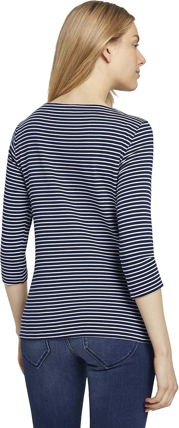 Thumbnail 2 de TOM TAILOR Damen Longsleeve mit Herz-Stickerei auf der Brust – gestreift im Regular Fit