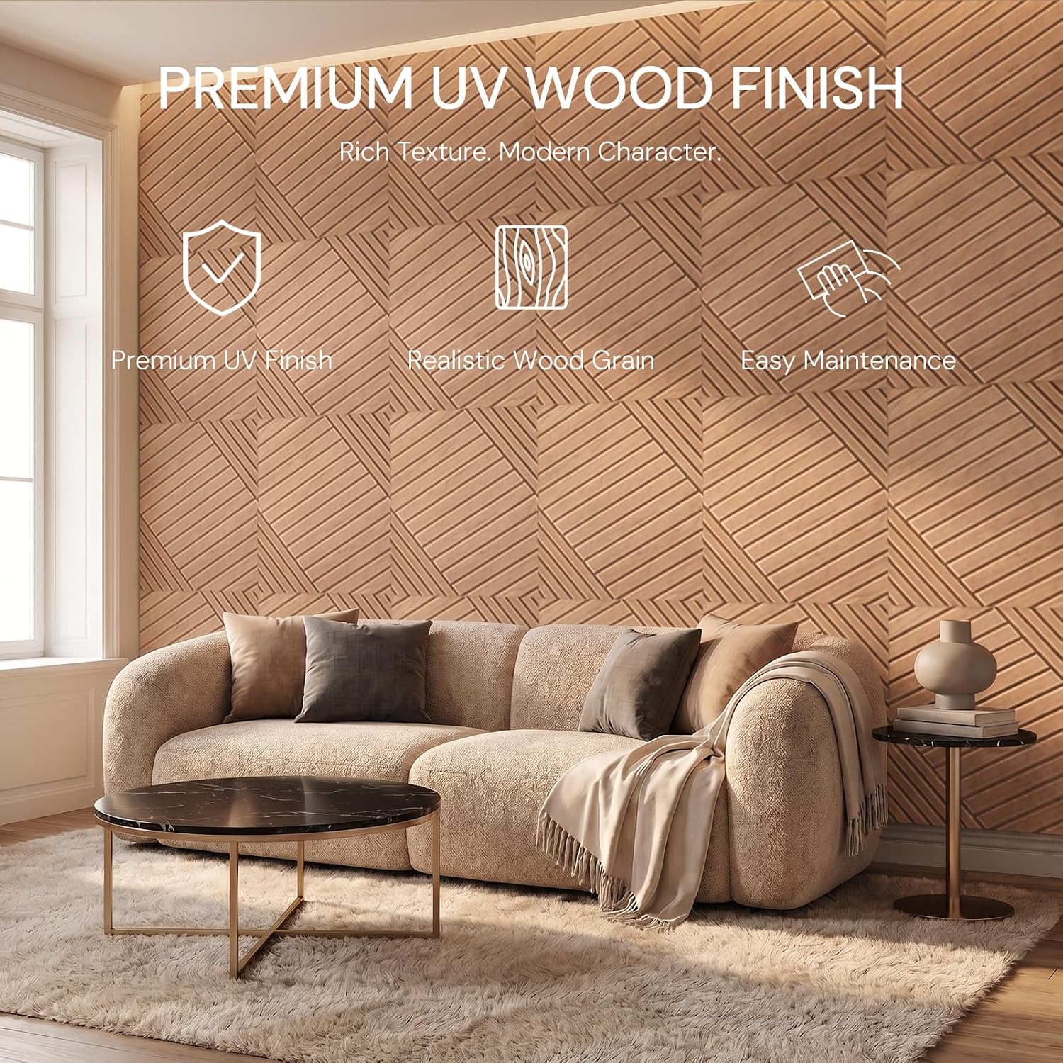 Detalle 2 de Knightsacoustic 16-Pack 12 x 12-Inch Faux-Wood Peel-and-Stick Acoustic Wall Panels