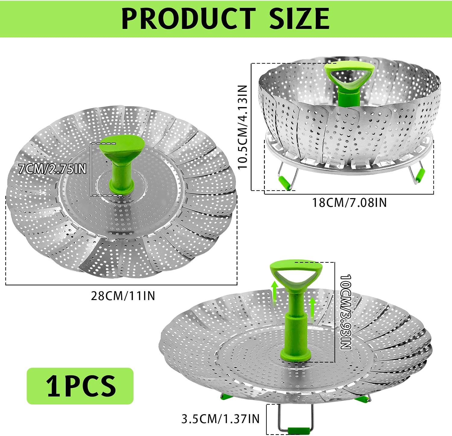 Thumbnail 1 de Mritrit Stainless Steel Steamer Insert, Expandable 7–11 Inch Basket