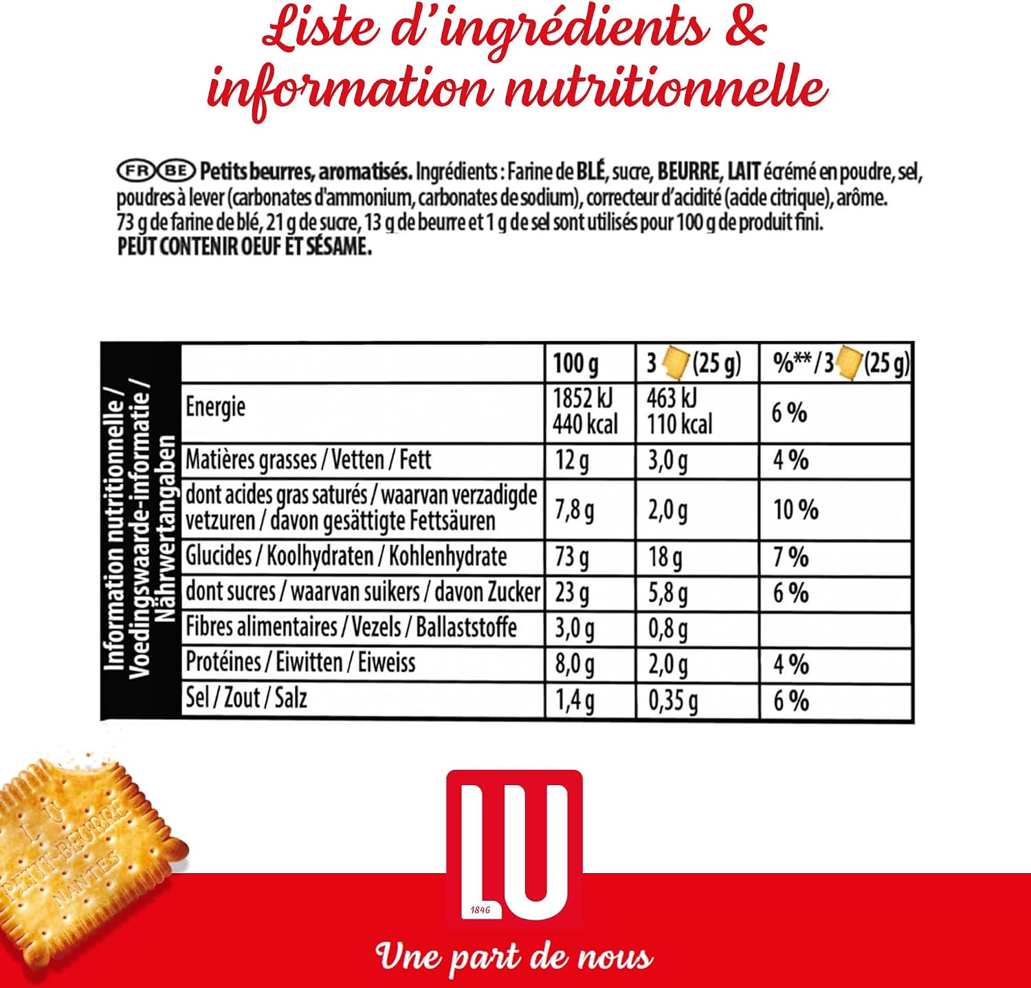Detalle de LU Véritable Petit Beurre — Lot de biscuits en sachets individuels (140 sachets, 25 g) pour un goûter pratique