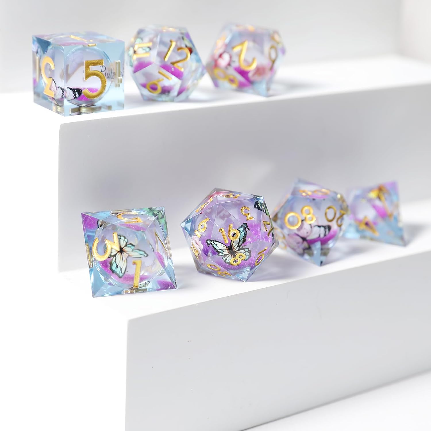Thumbnail 3 de Liquid Core 7-Piece Resin Polyhedral Dice Set with Butterfly Theme (D&D)