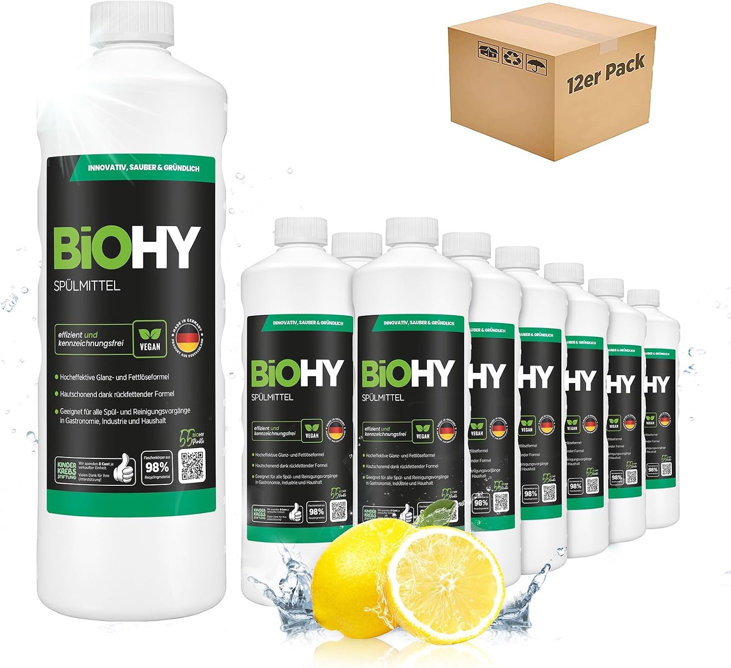 Detalle de BIOHY Afwasmiddel, geconcentreerd en biologisch afbreekbaar, 12 x 1 l
