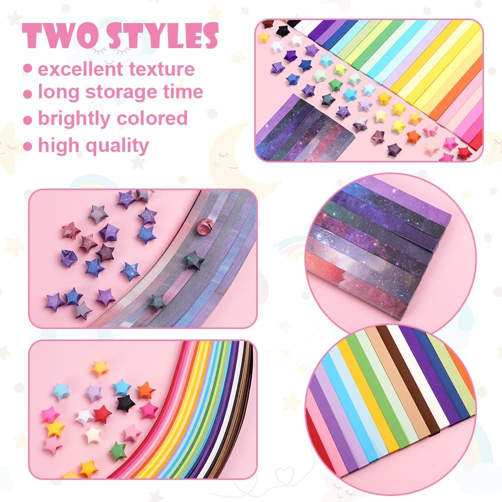 Detalle de OFFCUP Lucky Star Origami Paper Strips, 1,080 Pieces in 27 Colours and Gradients