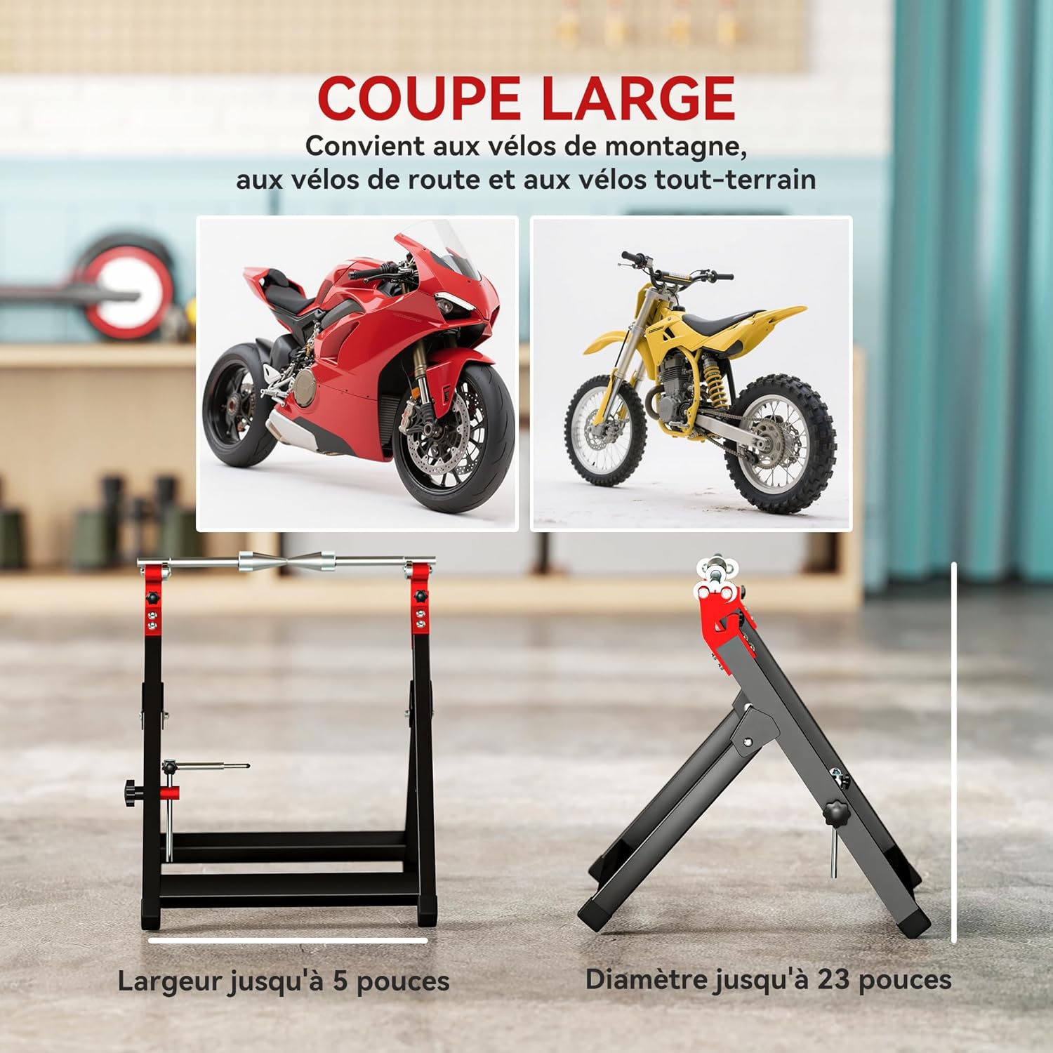 Thumbnail 5 de HOMCOM Équilibreuse Manuelle de Roues de Moto en Aluminium et Acier — jusqu’à 21 pouces
