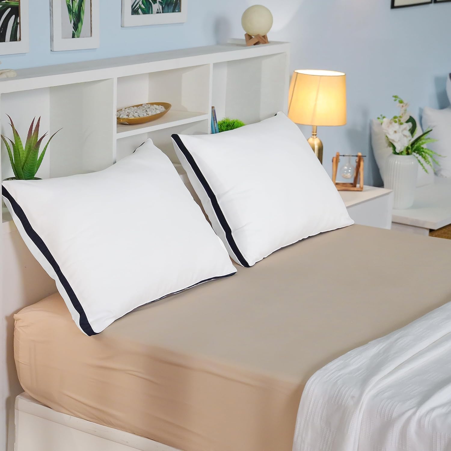Detalle de Utopia Bedding Cuscini Letto (Set di 2) 40x70 cm – Morbidi cuscini con fibra 3D, tessuto spazzolato blu navy
