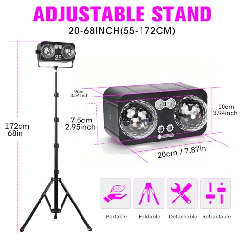 Detalle 2 de Jeux de lumiere 6-en-1 avec trépied et télécommande – Lmaqfum, lumière DJ portable pour fêtes et événements