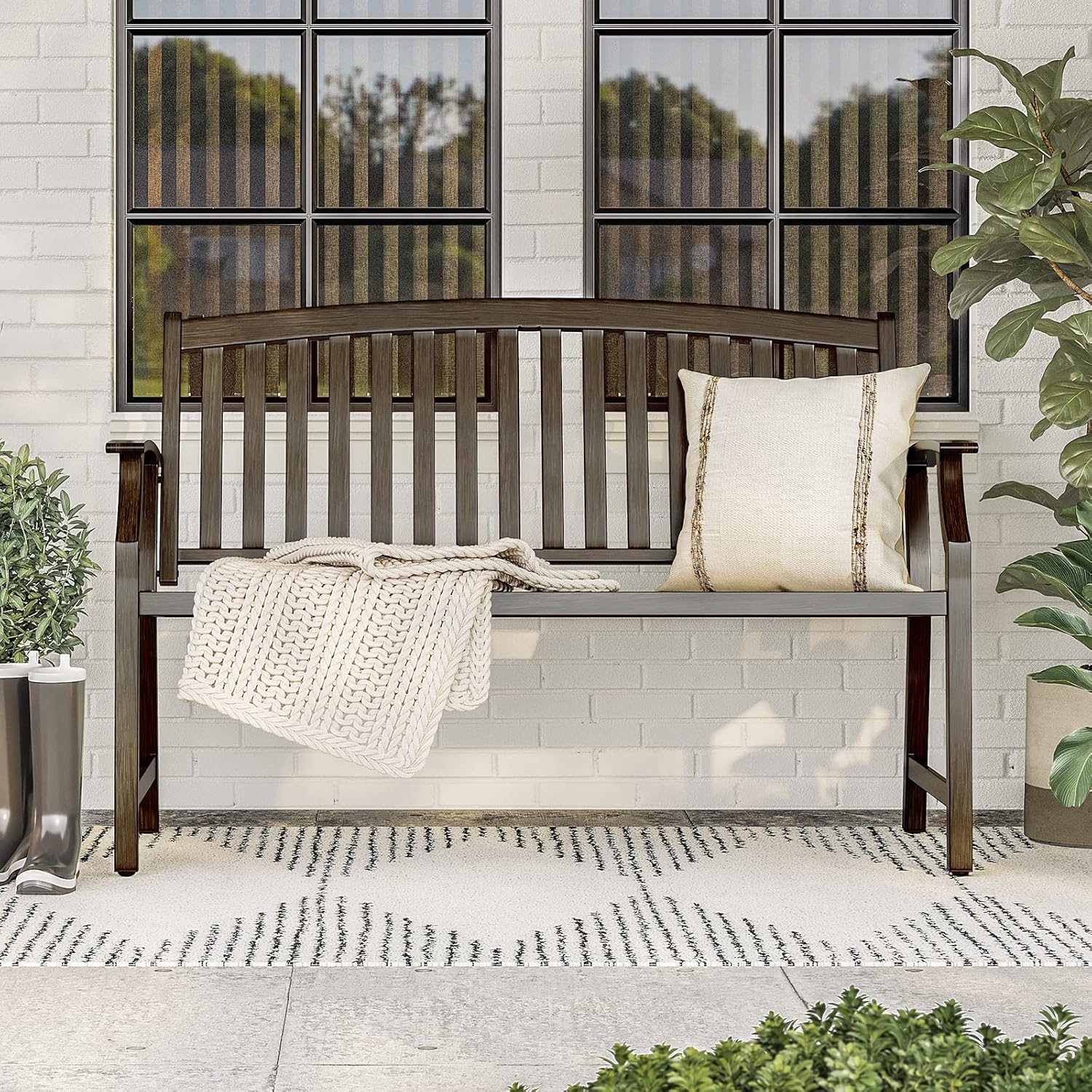 Detalle 2 de Grand patio Outdoor Bench (Dark Brown) – anti-rust metal frame garden bench, 300kg capacity