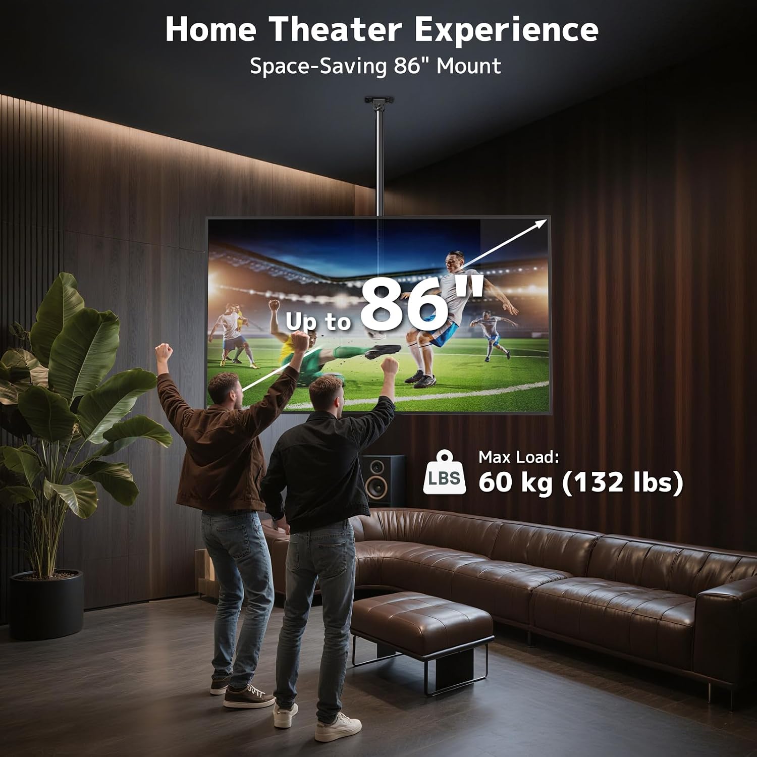 Detalle de Extra Long Ceiling TV Mount for 43–86 Inch TVs with Height Adjustable Extension Pole
