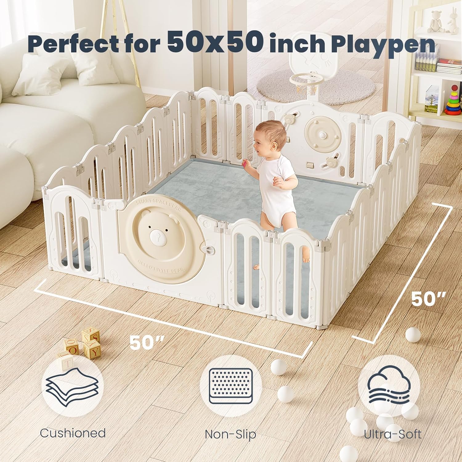 Detalle 2 de ACOMOPACK 1.3-Inch Baby Play Mat, 50 x 50-Inch Coral Velvet, Non-Slip