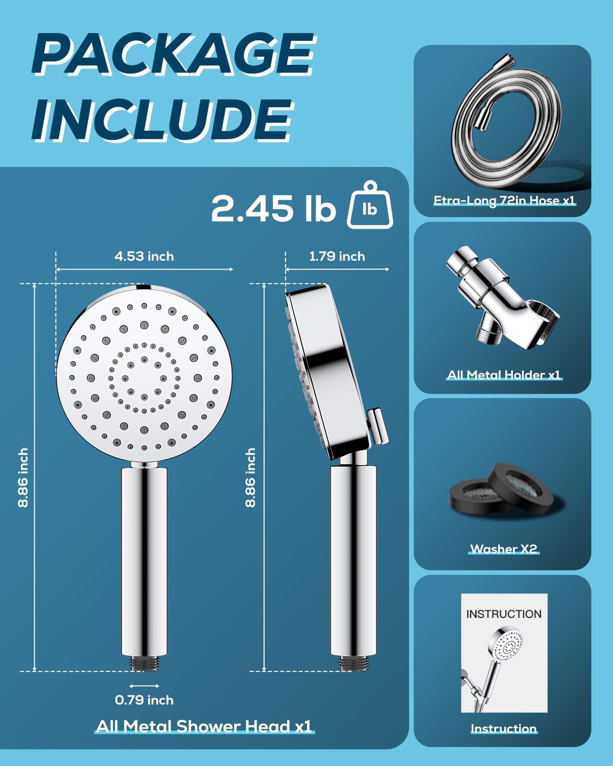 Detalle 2 de Metal Handheld Shower Head with 6 Spray Settings