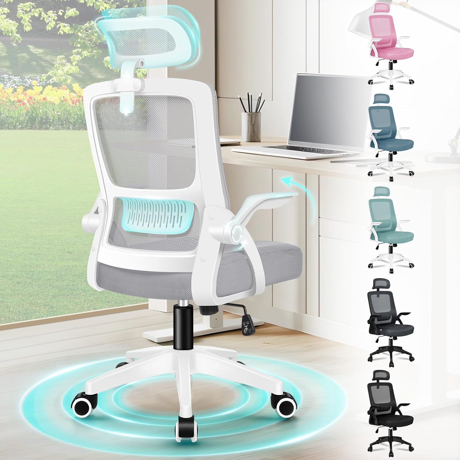 Detalle de ELFORDSON Ergonomic Office Chair with Mesh Back, Headrest and Lumbar Support