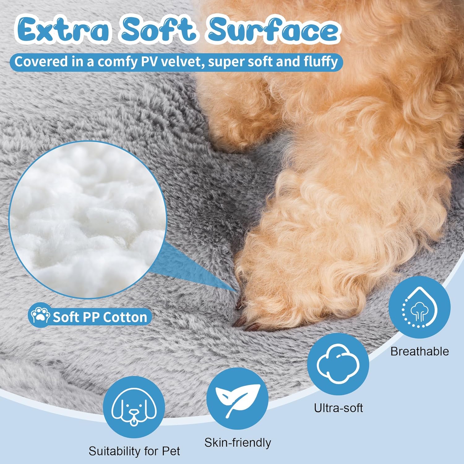 Detalle de Baodan Large Washable Plush Dog Bed – 122x75 cm, Dark Grey