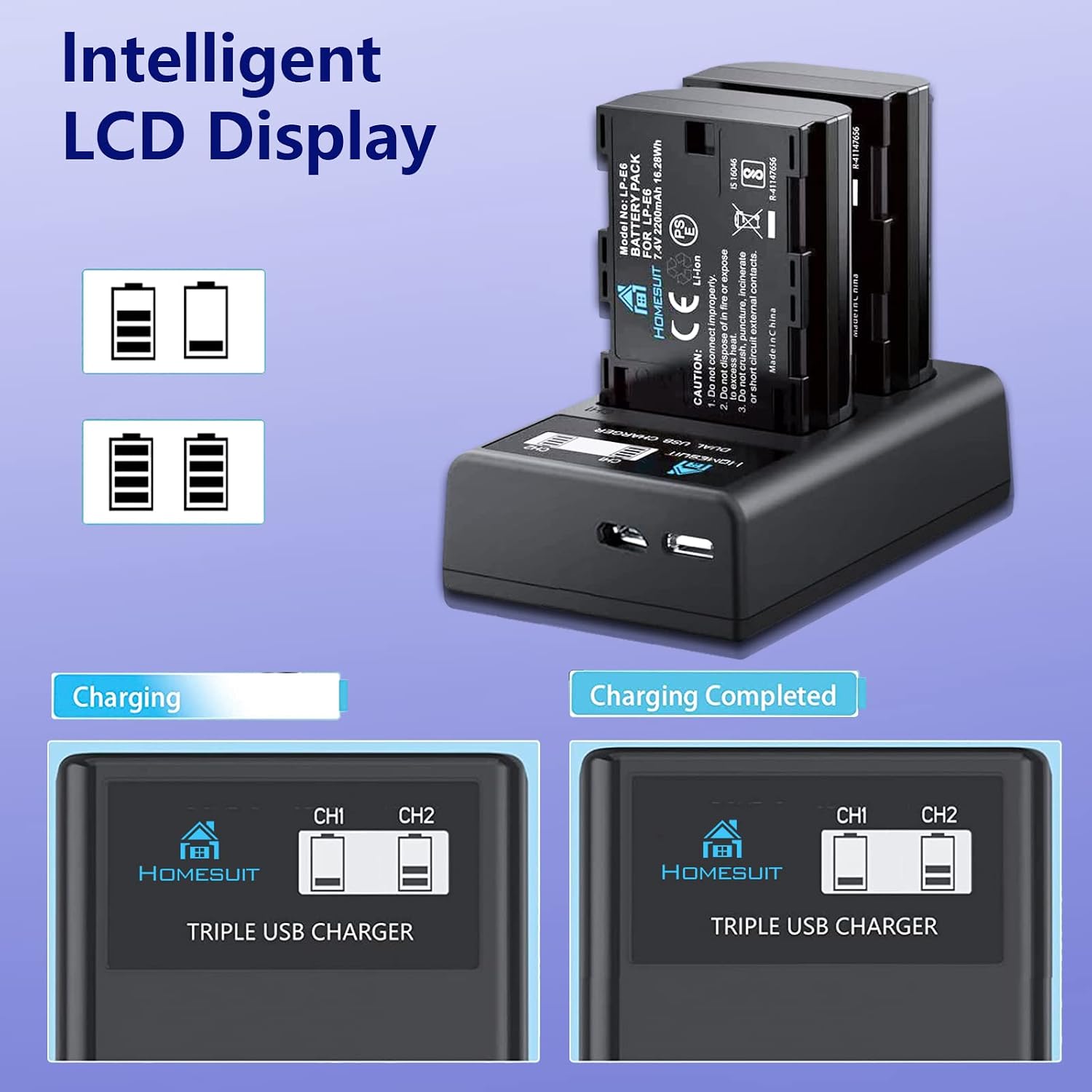 Detalle 2 de Homesuit LP-E6N 2200mAh battery pack with charger
